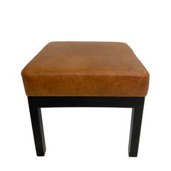 Classic Low Stools in Brown Leather, Pair
