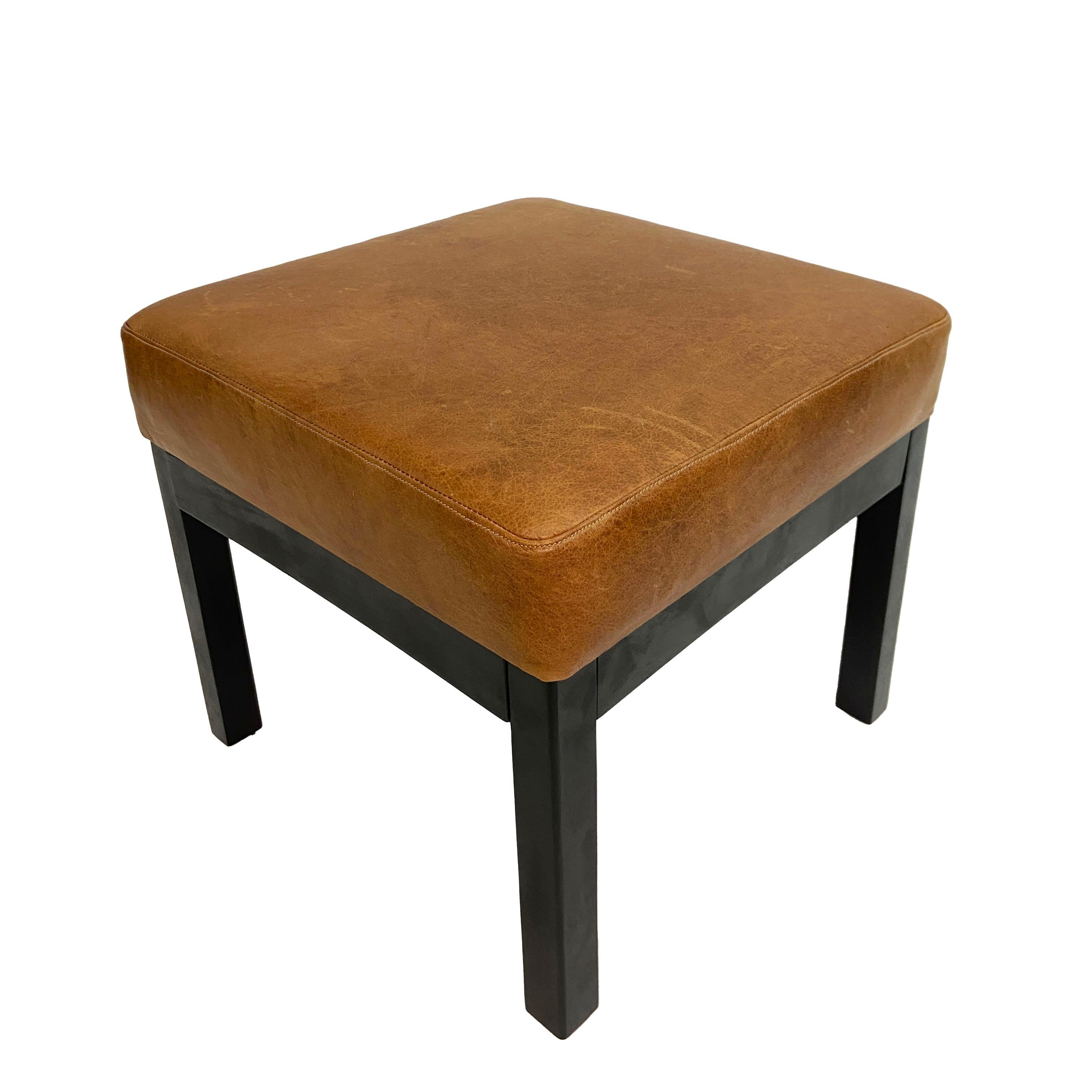 Modern Classic Low Stools in Brown Leather, Pair For Sale