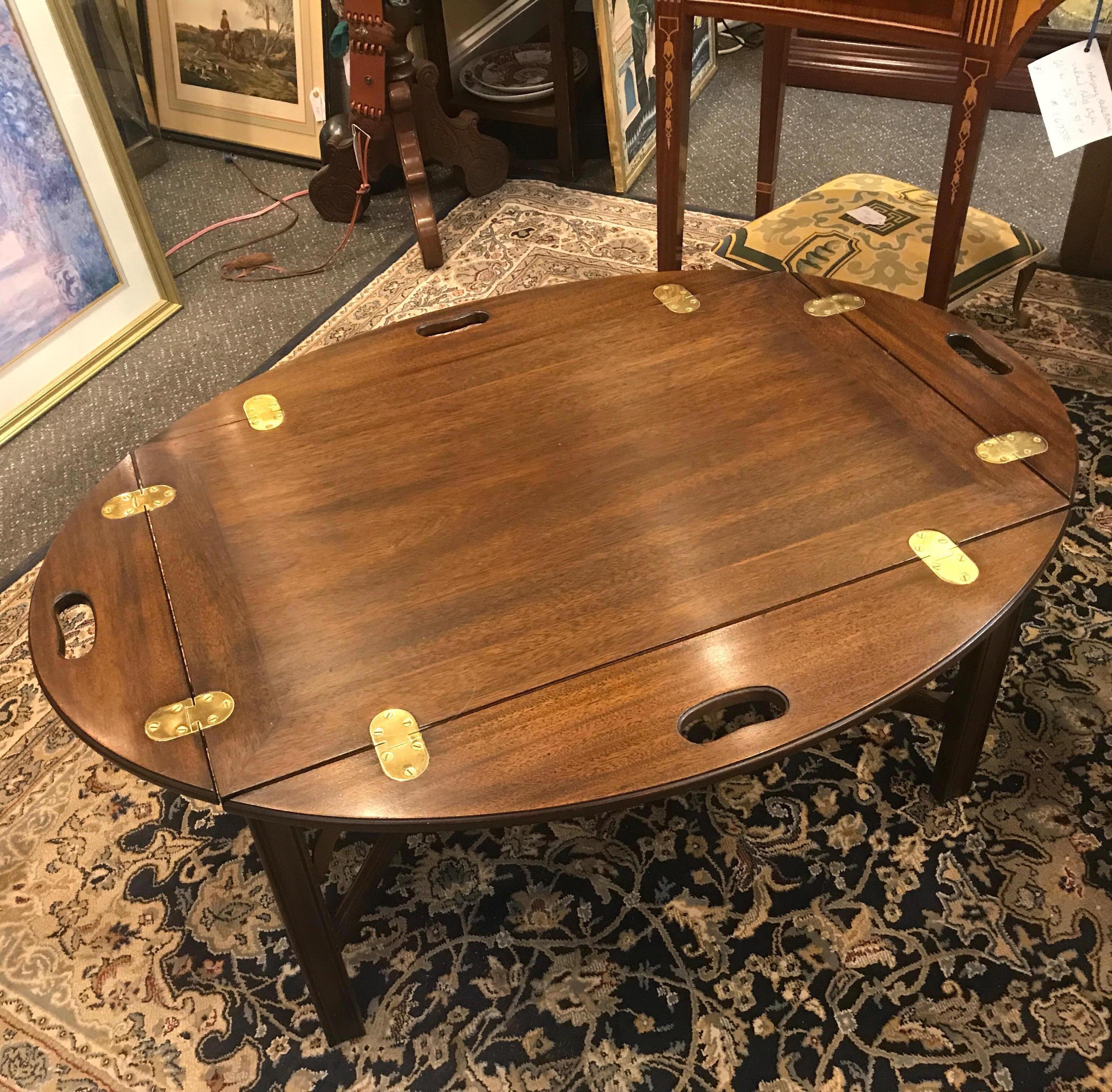 American Colonial Classic Mahogany and Brass Butlers Table