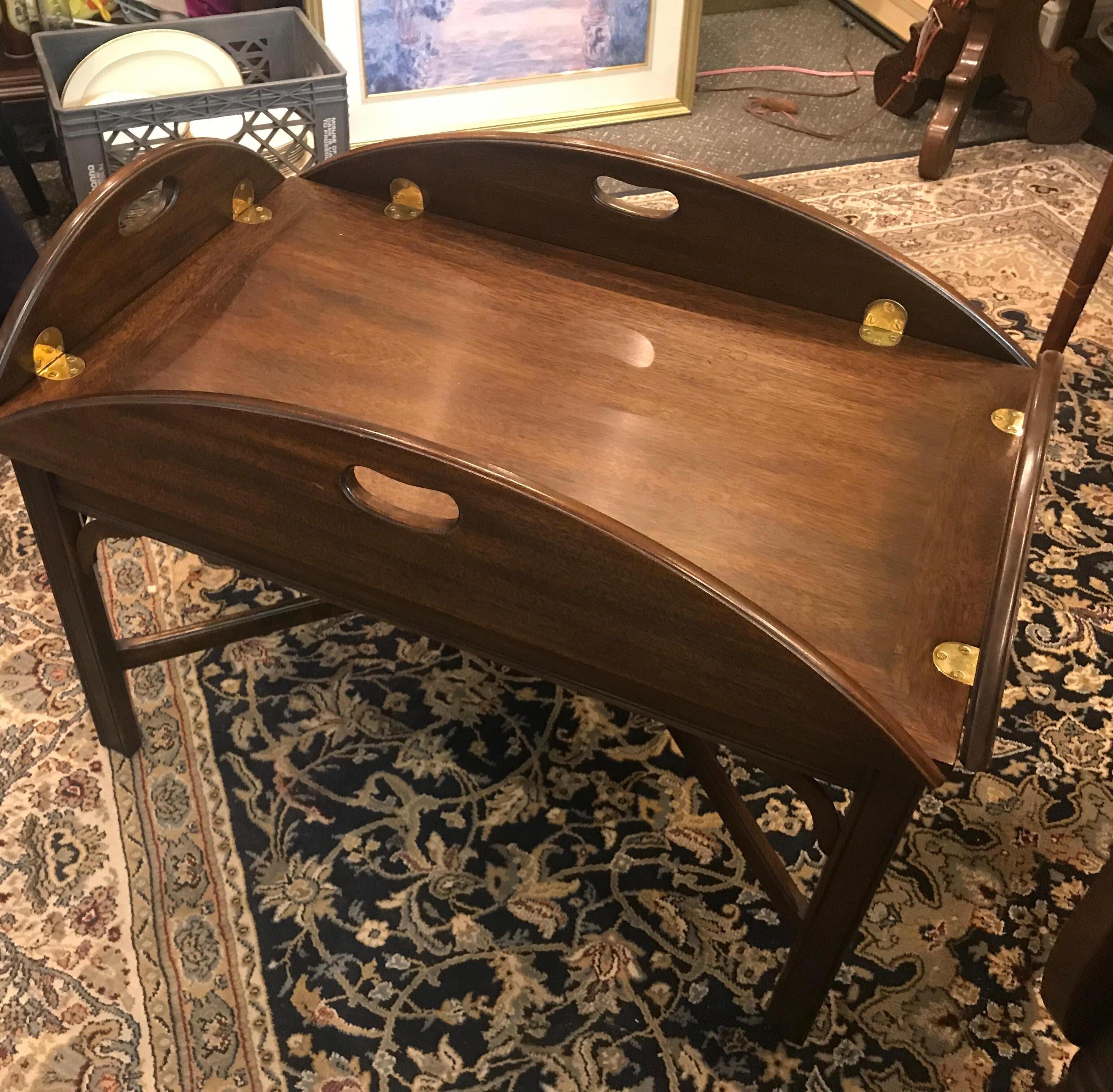 20th Century Classic Mahogany and Brass Butlers Table
