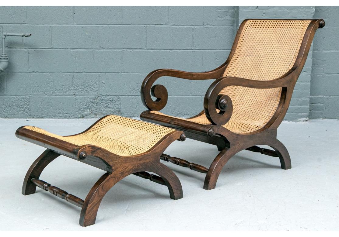 Canna Sedia e ottomana di piantagione classica in mogano e canne in vendita