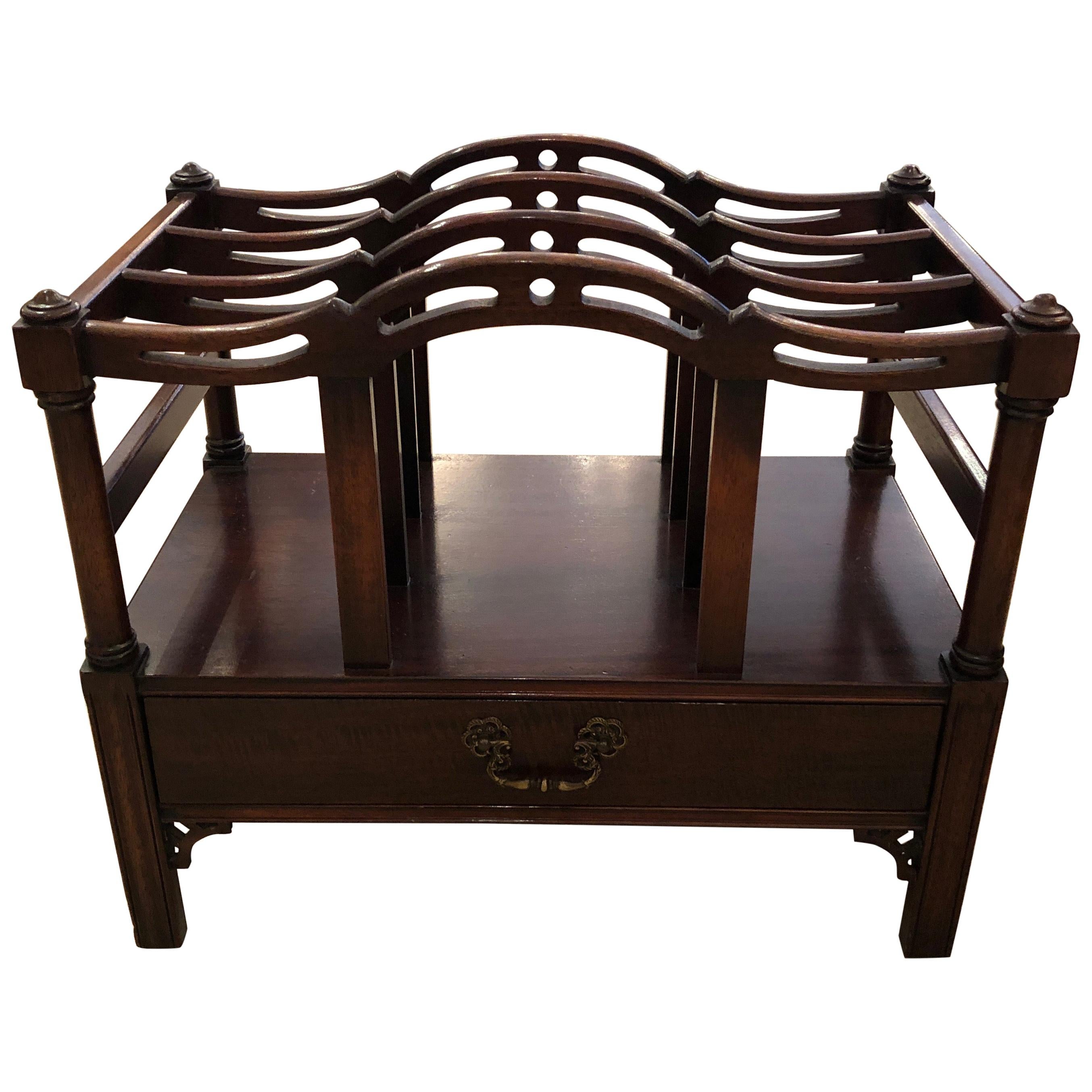 Classic Mahogany Chippendale Style Magazine Rack For Sale
