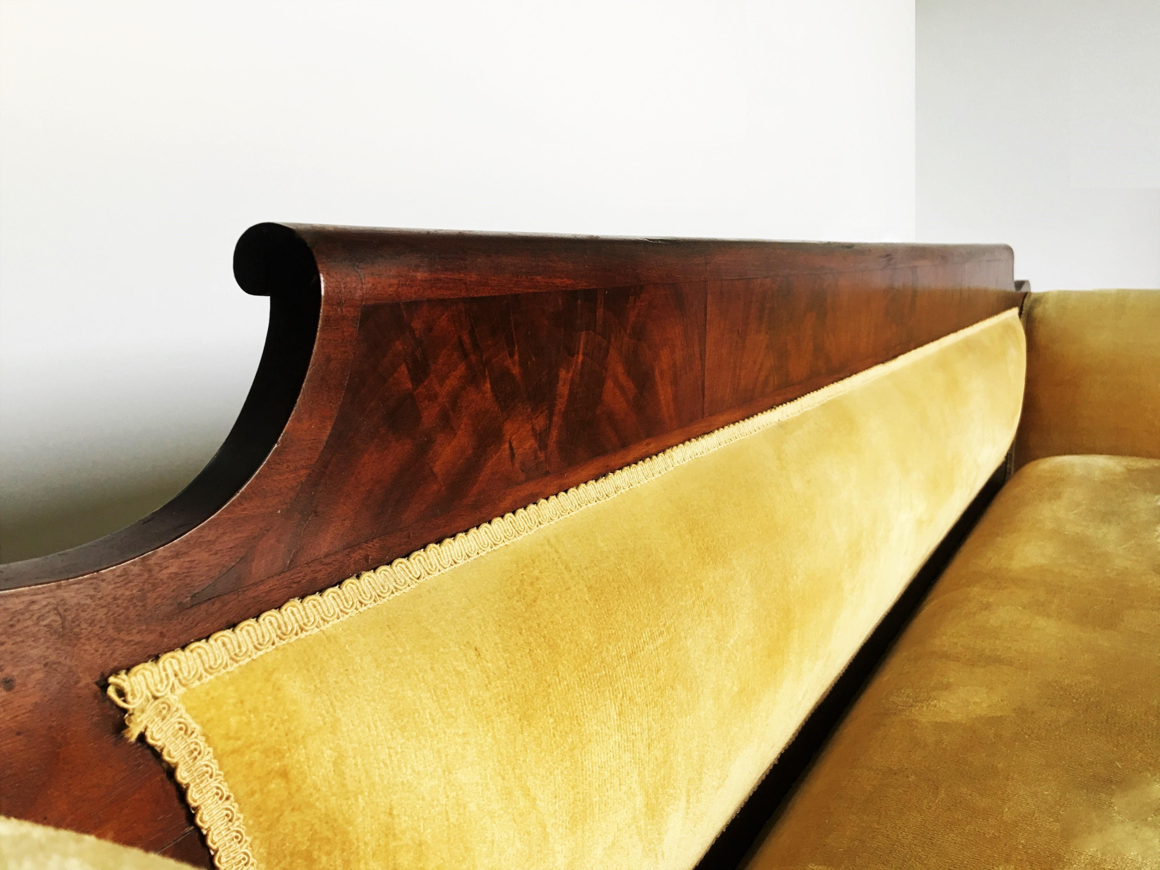 Upholstery Classic Mahogany Grecian Sofa in Yellow For Sale