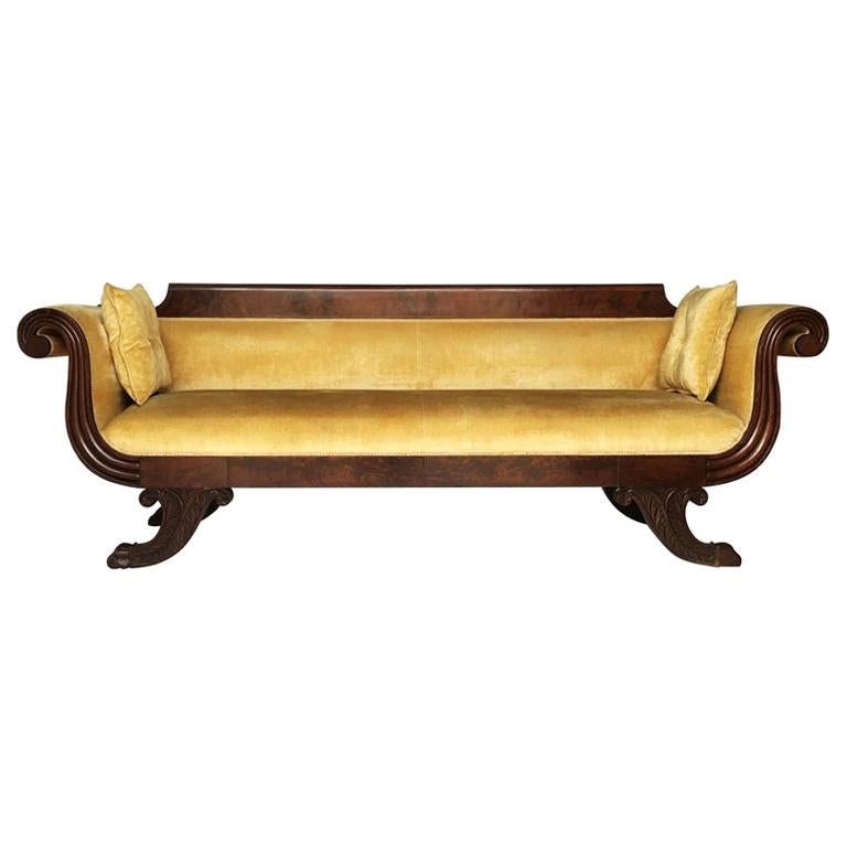 Classic Mahogany Grecian Sofa in Yellow