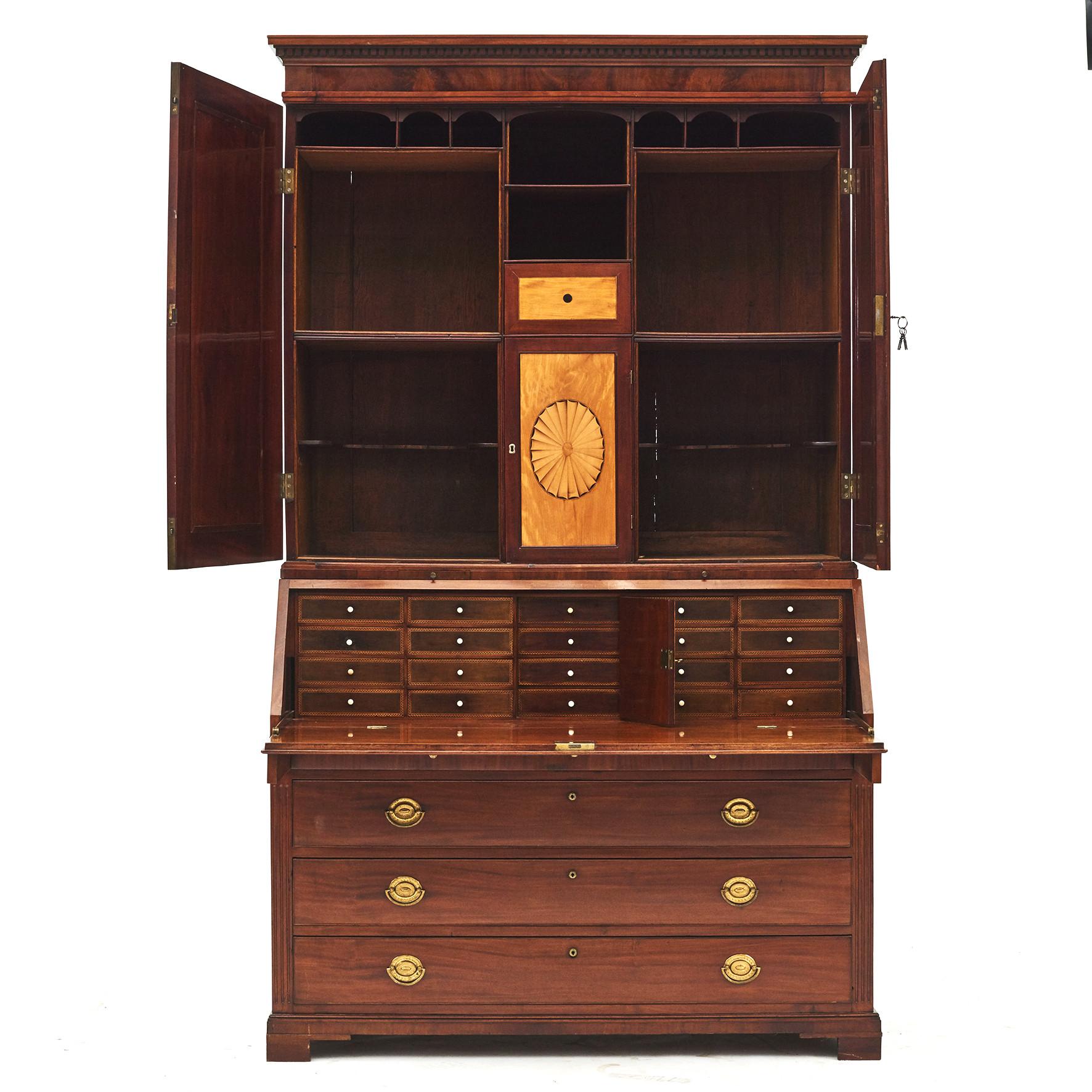 Louis XVI Classic Mahogany Slant Front Bureau Bookcase or Secretary from Altona