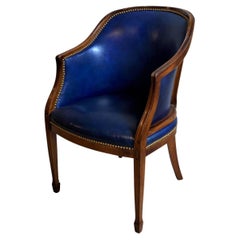 Classic Mahogany "Tub" Chair Covered in Hide with Brass Nail Trim