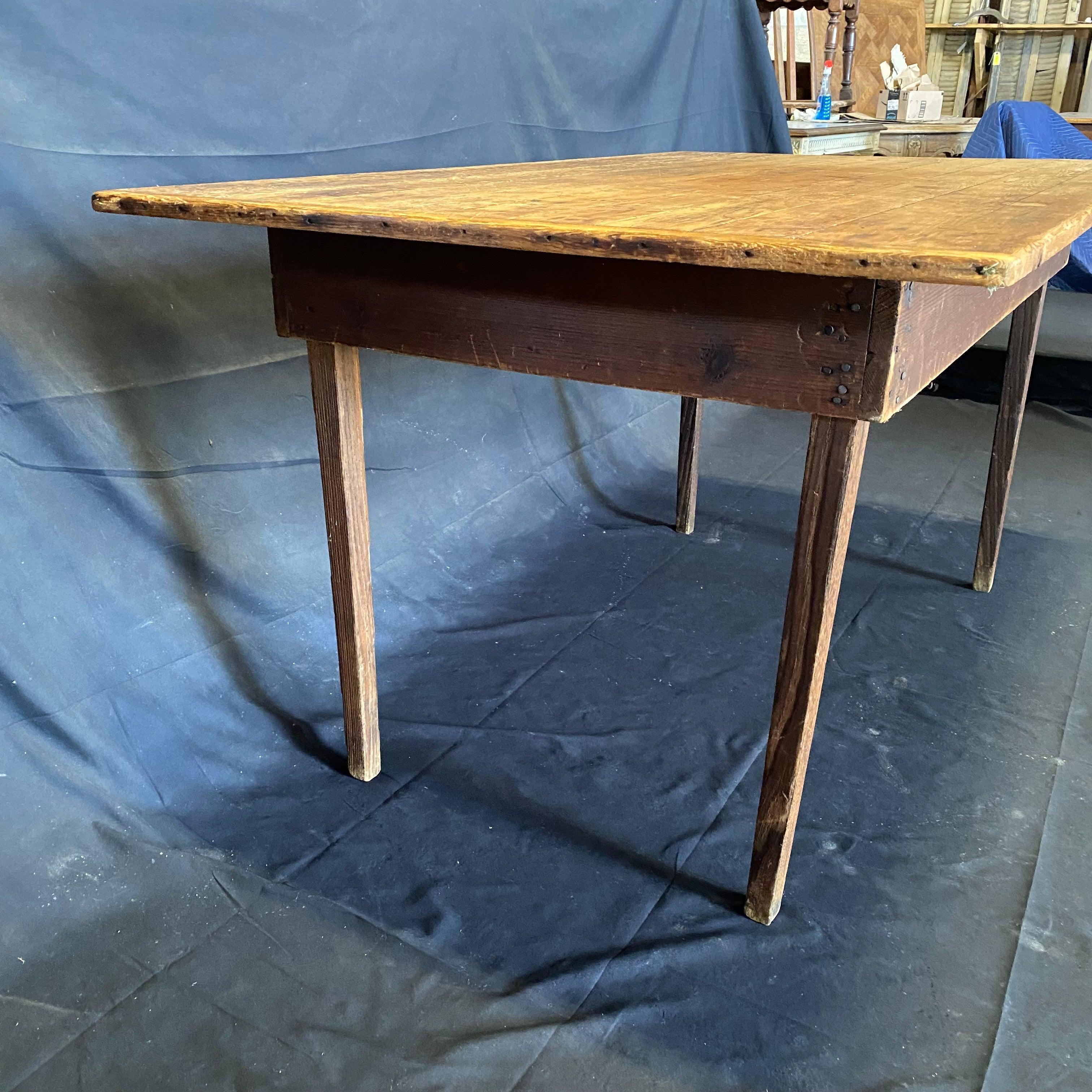 Classic Maine Antique Pine Dining Table or Desk with Original Red Chalk Paint 4