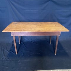 Classic Maine Antique Pine Dining Table or Desk with Original Red Chalk Paint