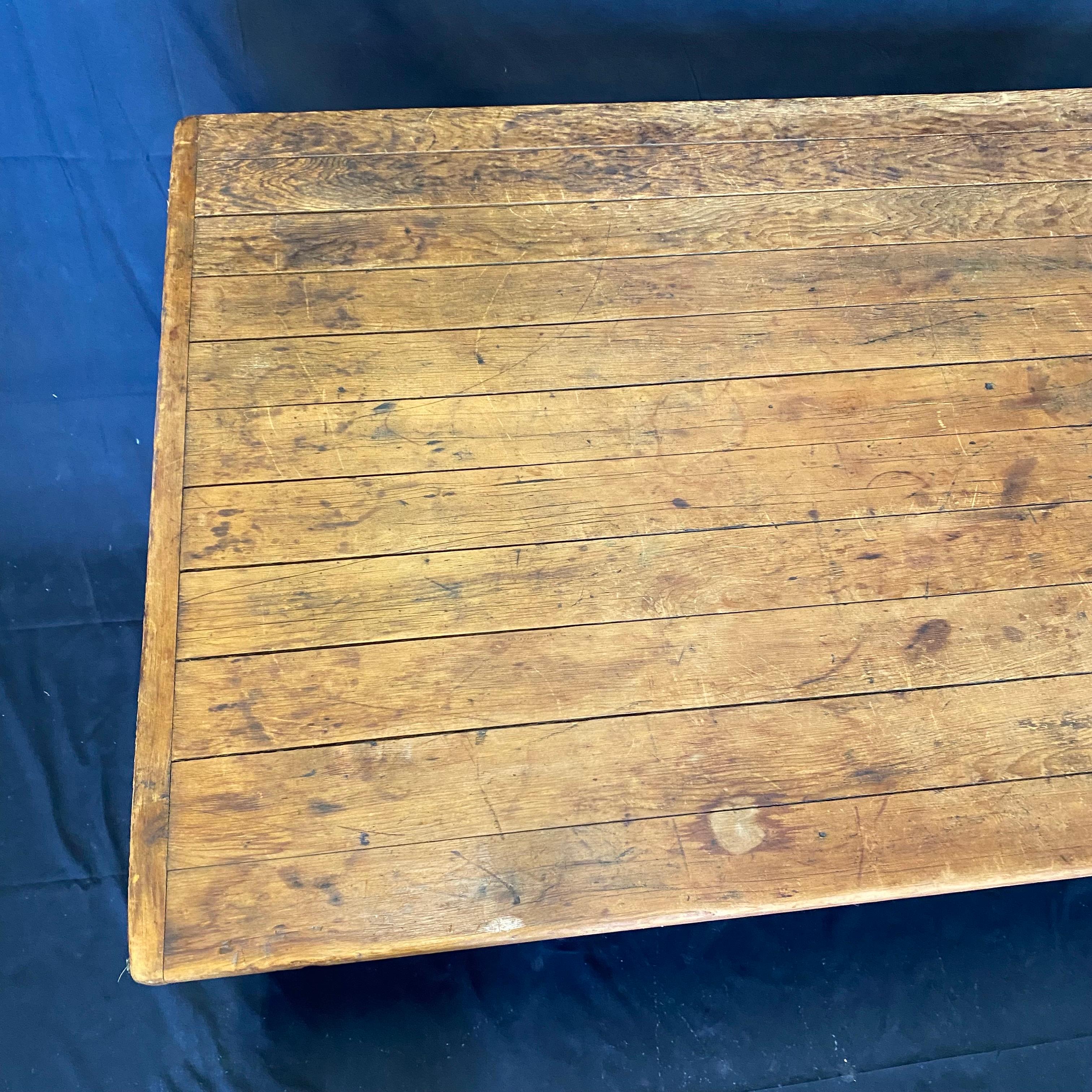 North American Classic Maine Antique Pine Dining Table or Desk with Original Red Chalk Paint