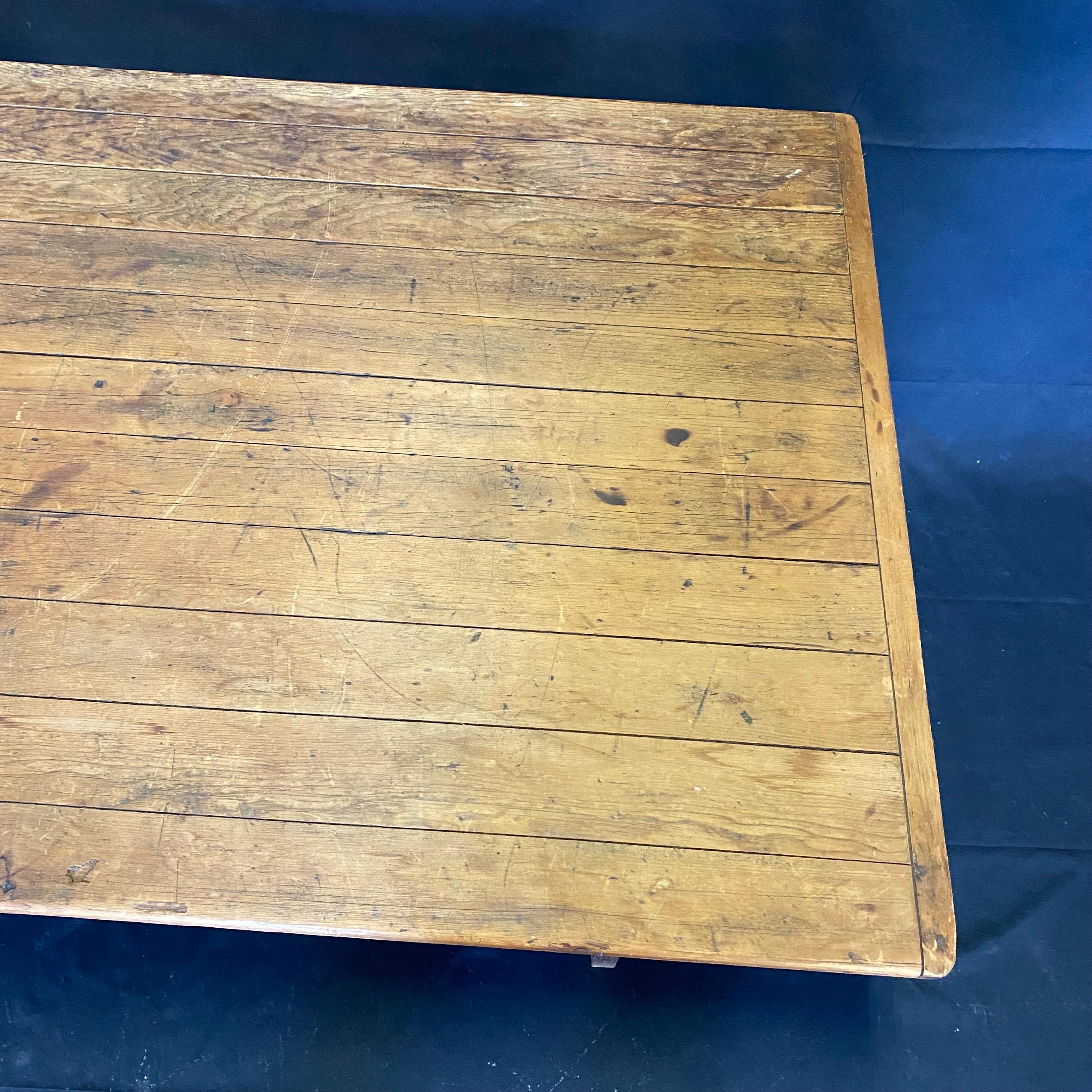 Classic Maine Antique Pine Dining Table or Desk with Original Red Chalk Paint In Good Condition In Hopewell, NJ