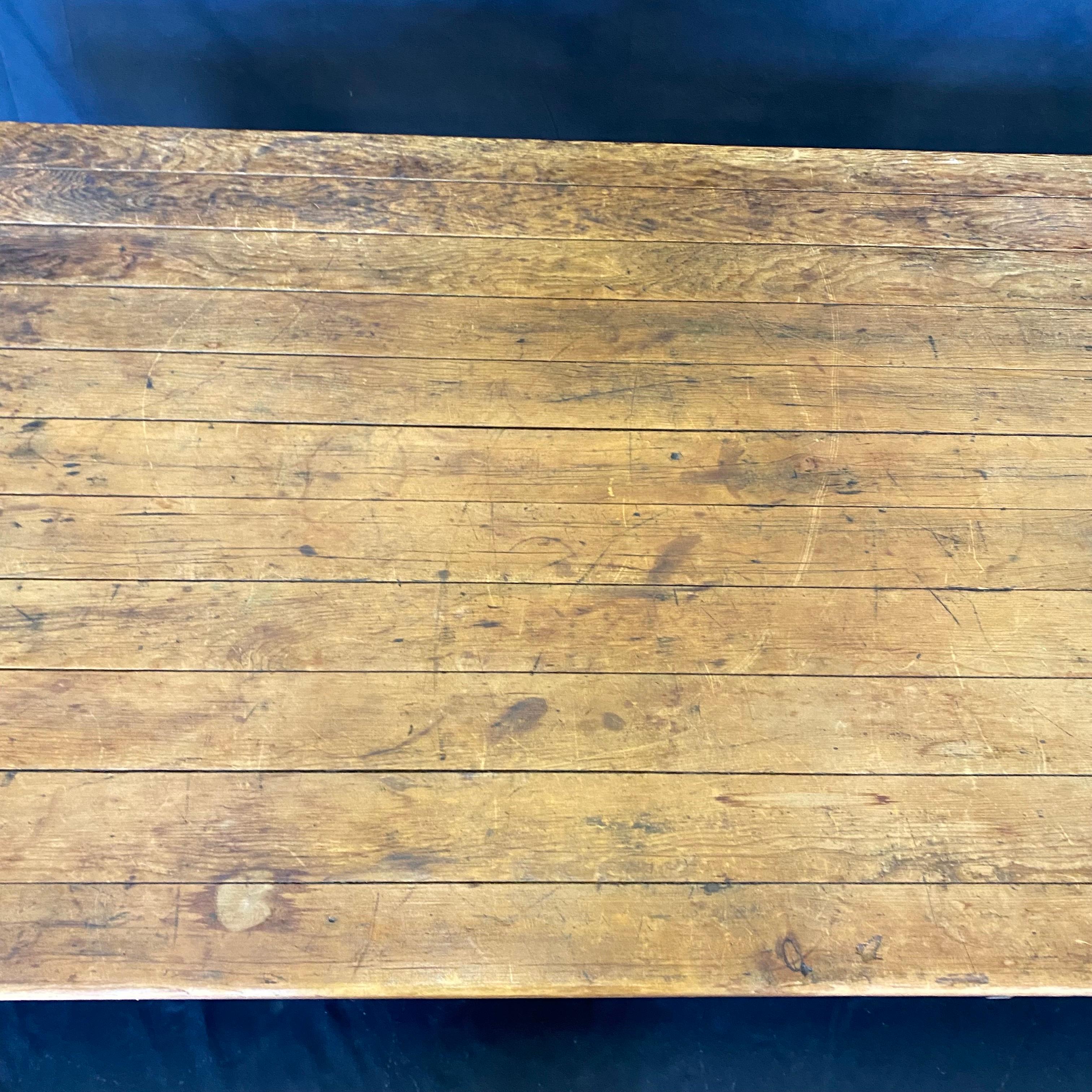 19th Century Classic Maine Antique Pine Dining Table or Desk with Original Red Chalk Paint