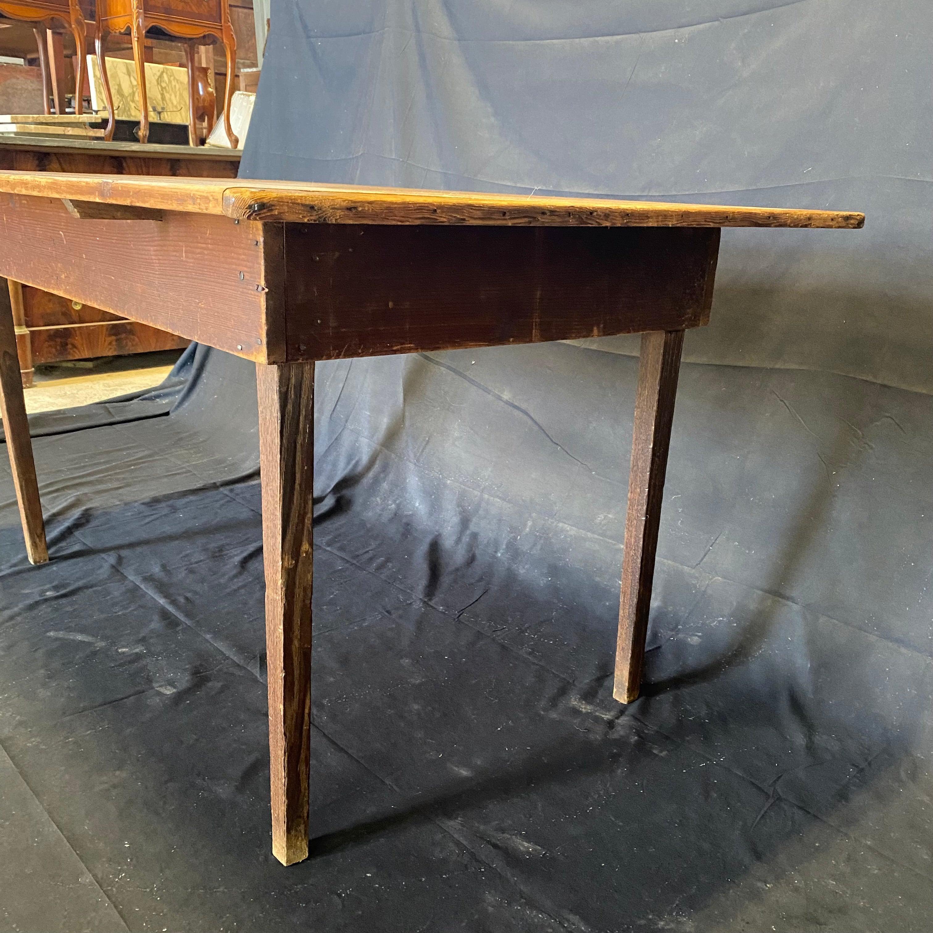 Classic Maine Antique Pine Dining Table or Desk with Original Red Chalk Paint 1