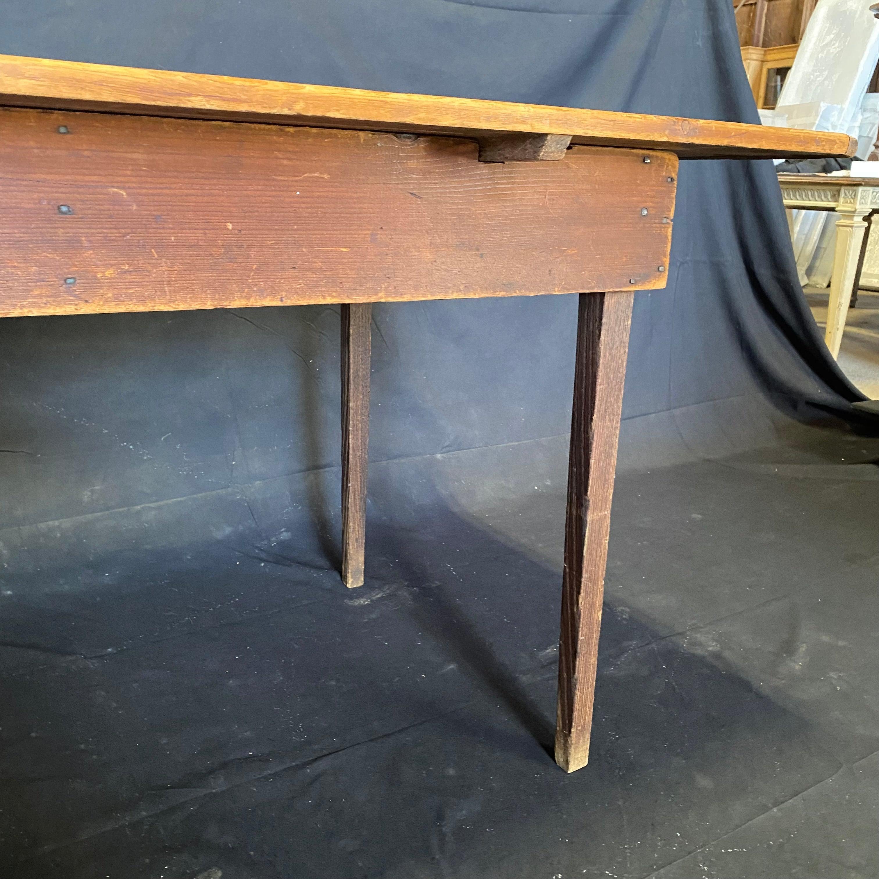 Classic Maine Antique Pine Dining Table or Desk with Original Red Chalk Paint 2