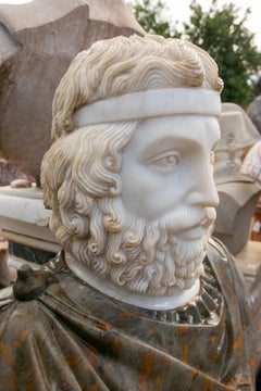 Classic Male Bust in Two-Tone Marble with Veined Marble Tunic