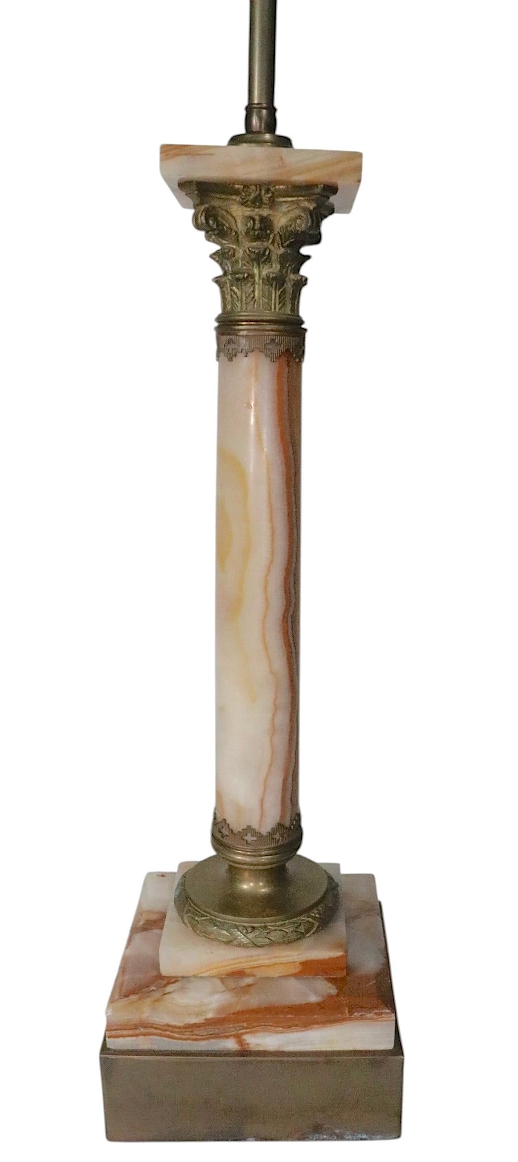 Classic Marble Column Form Lamp with Cast Brass Capitol For Sale 4