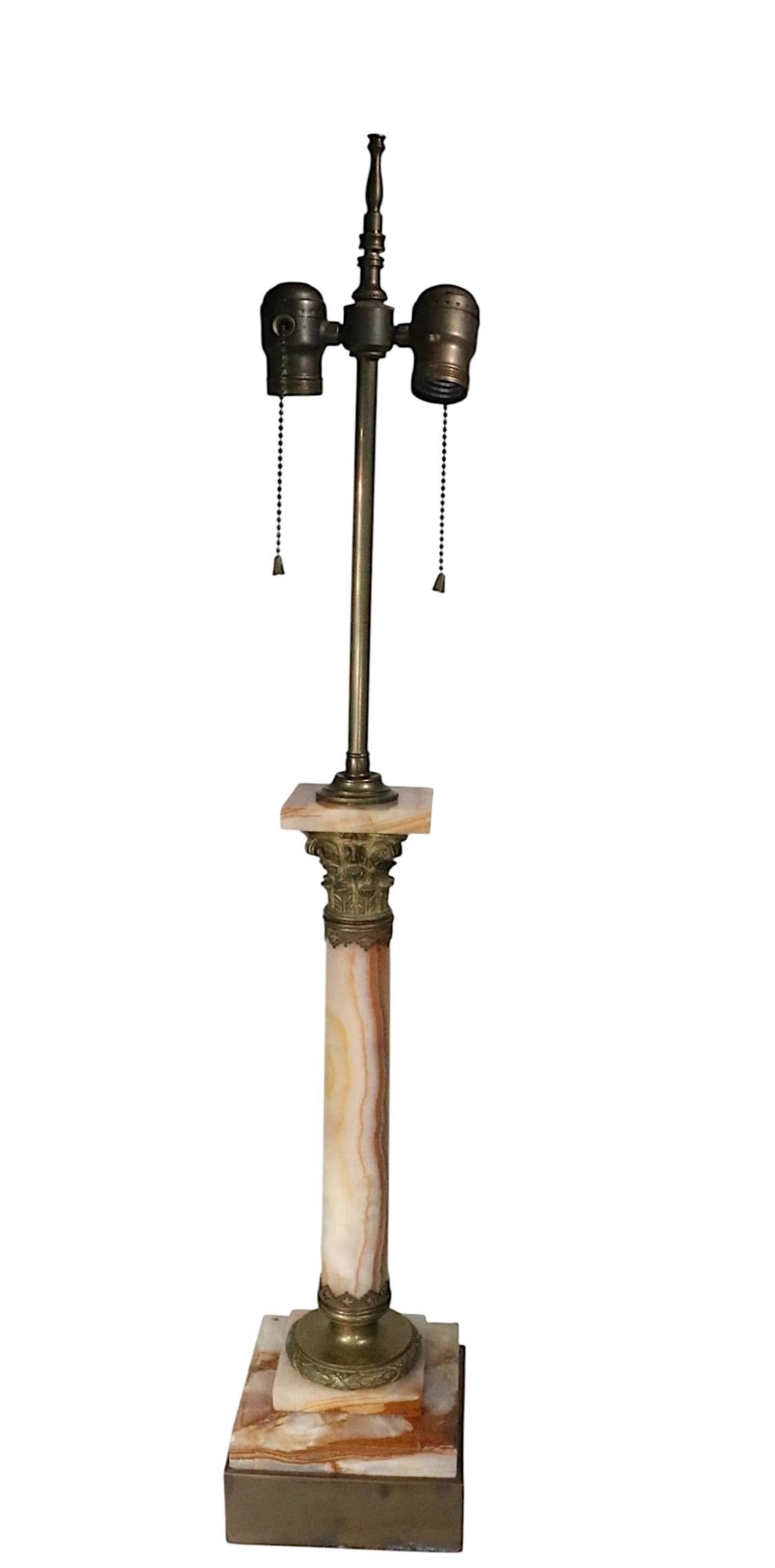 Classic Marble Column Form Lamp with Cast Brass Capitol For Sale 5