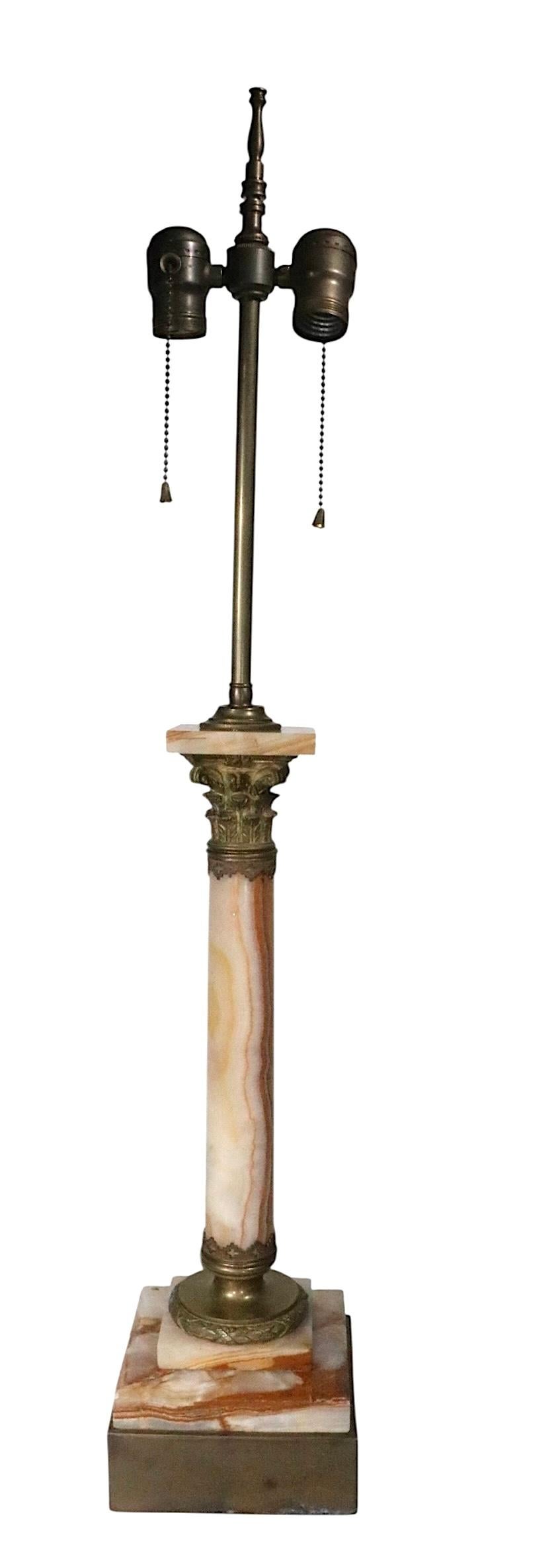 Classic Marble Column Form Lamp with Cast Brass Capitol For Sale 6