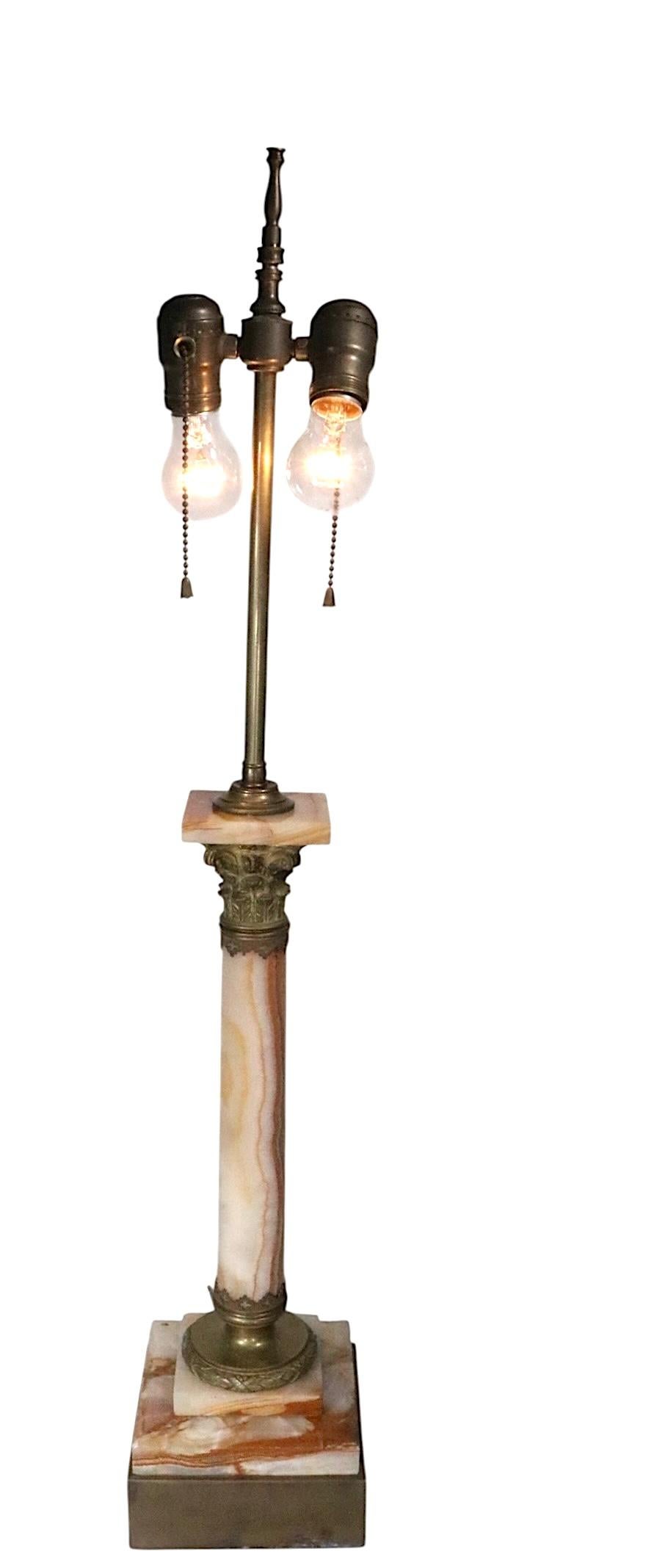 Classic Marble Column Form Lamp with Cast Brass Capitol For Sale 7