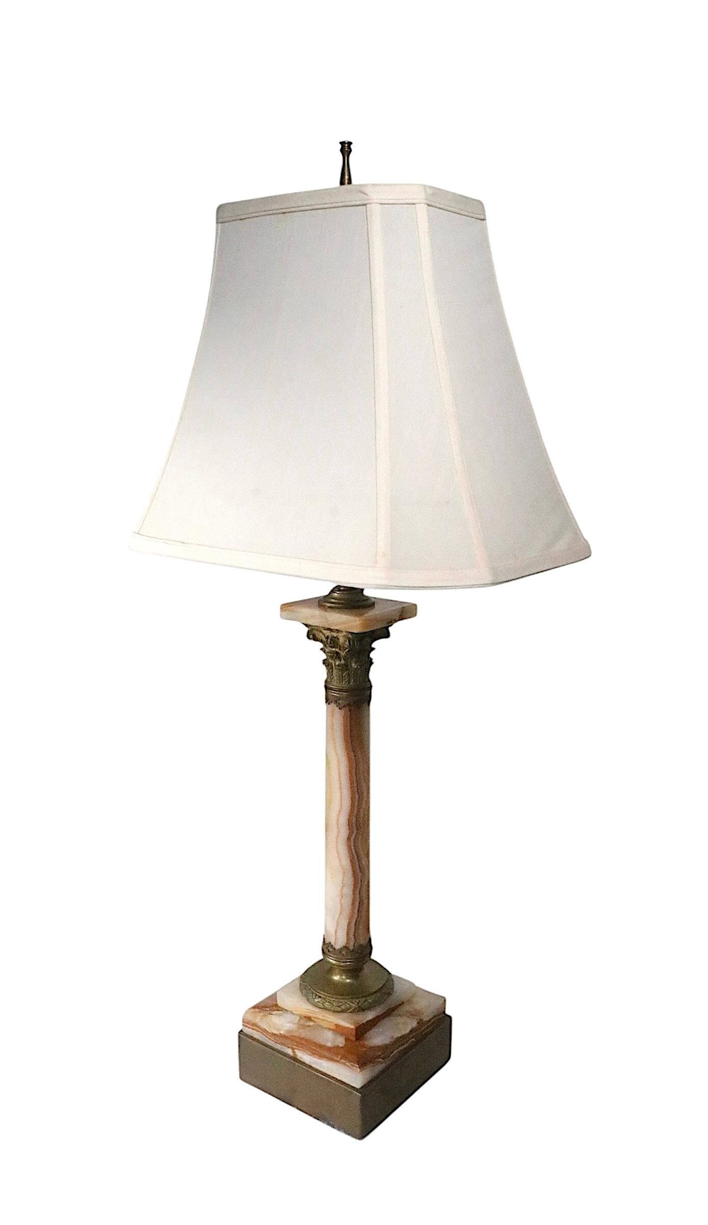 Classic Marble Column Form Lamp with Cast Brass Capitol For Sale 8
