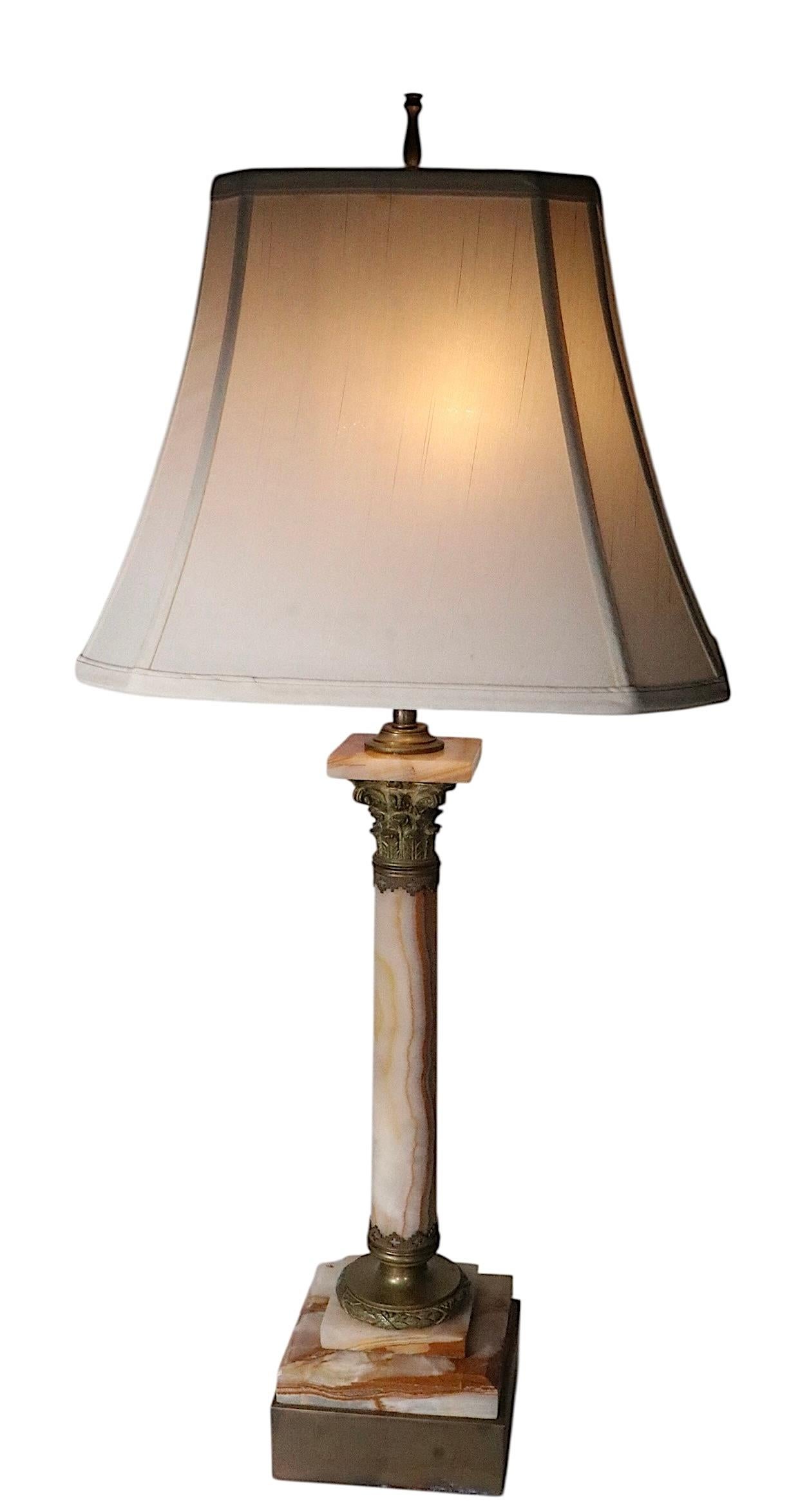 Classic Marble Column Form Lamp with Cast Brass Capitol For Sale 9