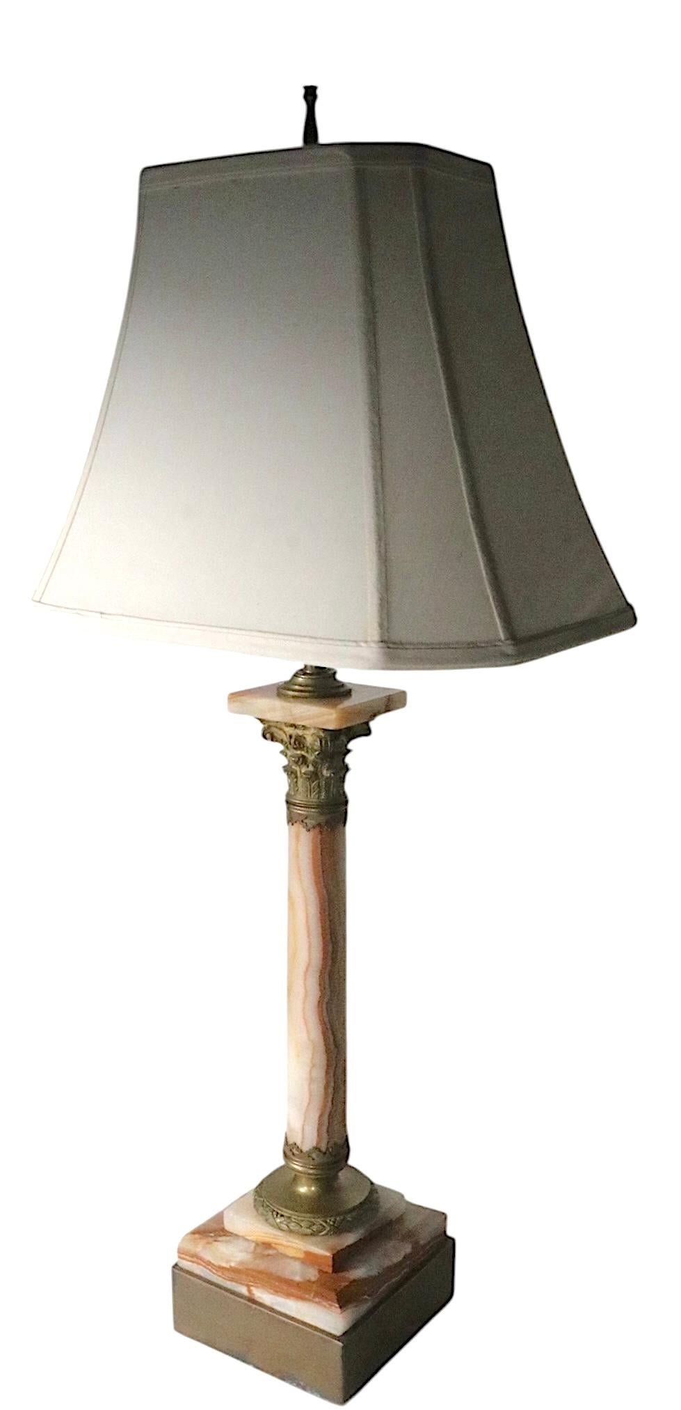 Classic Marble Column Form Lamp with Cast Brass Capitol For Sale 10