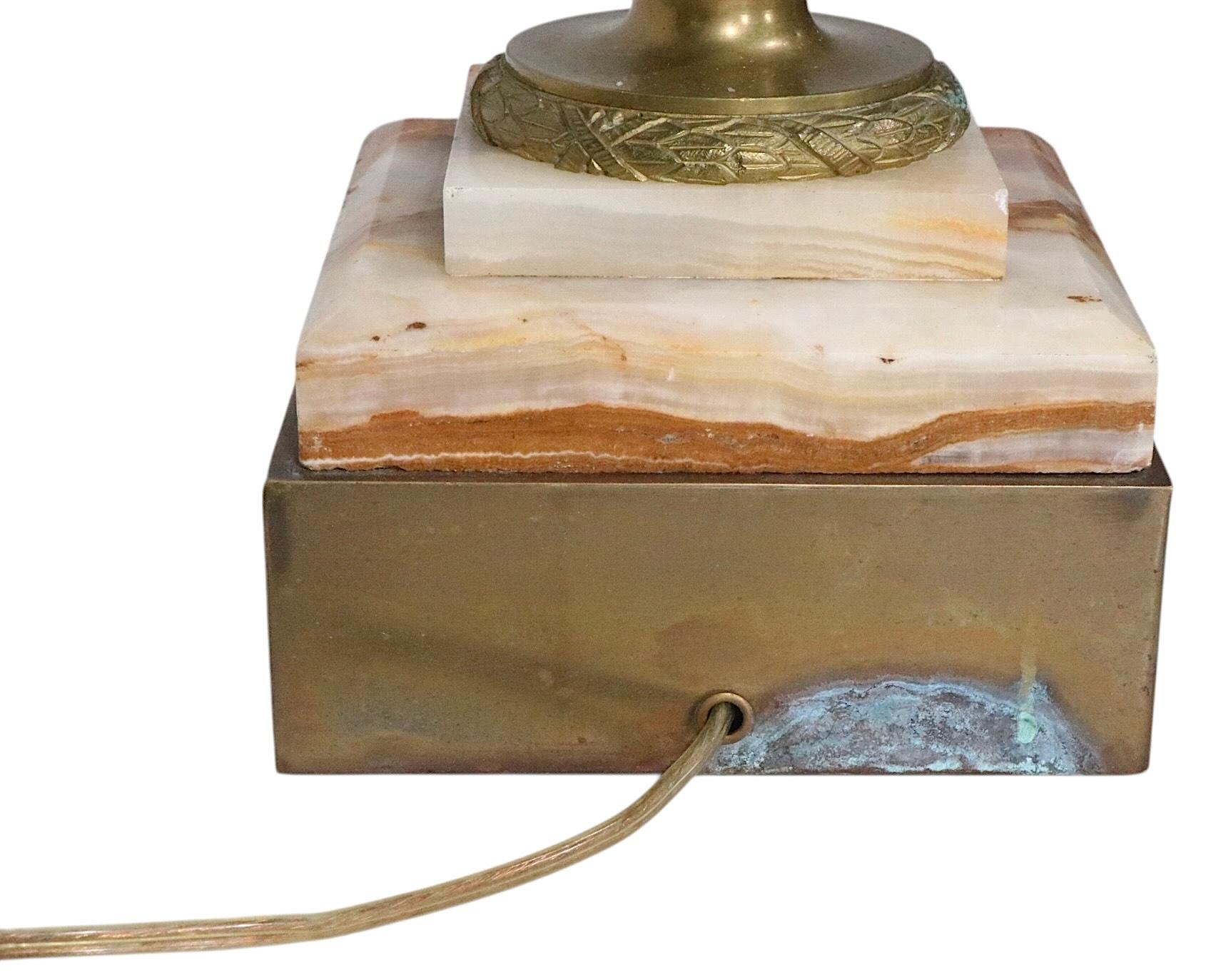 Classic Marble Column Form Lamp with Cast Brass Capitol For Sale 11
