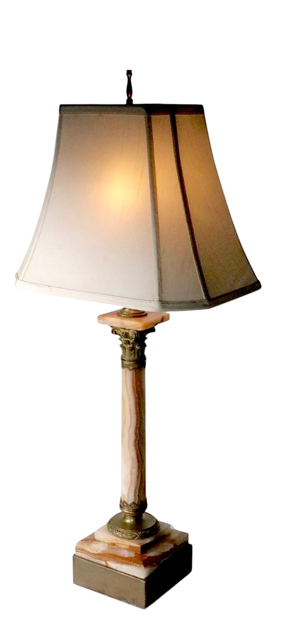 Classic Marble Column Form Lamp with Cast Brass Capitol For Sale 12