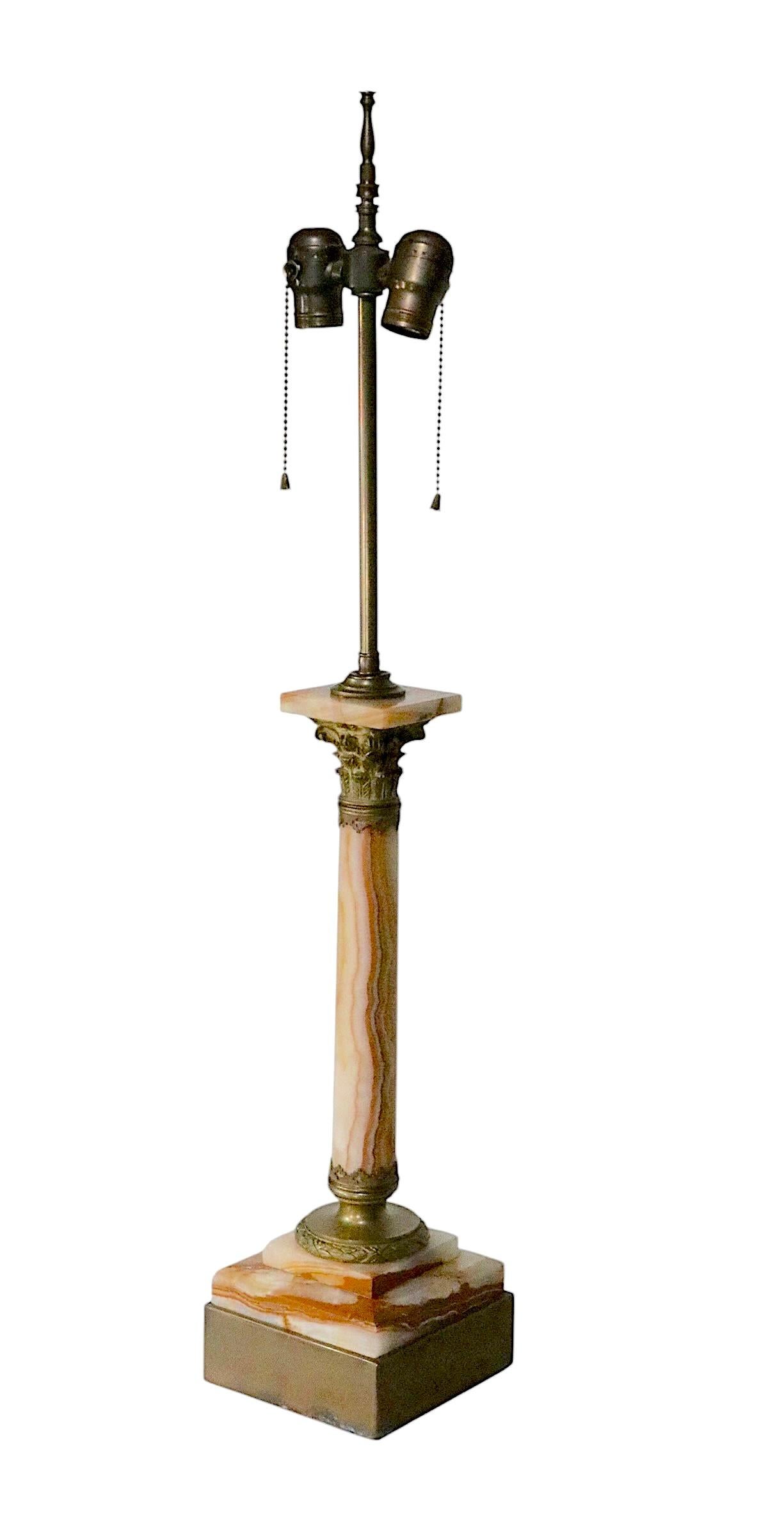 Neoclassical Classic Marble Column Form Lamp with Cast Brass Capitol For Sale