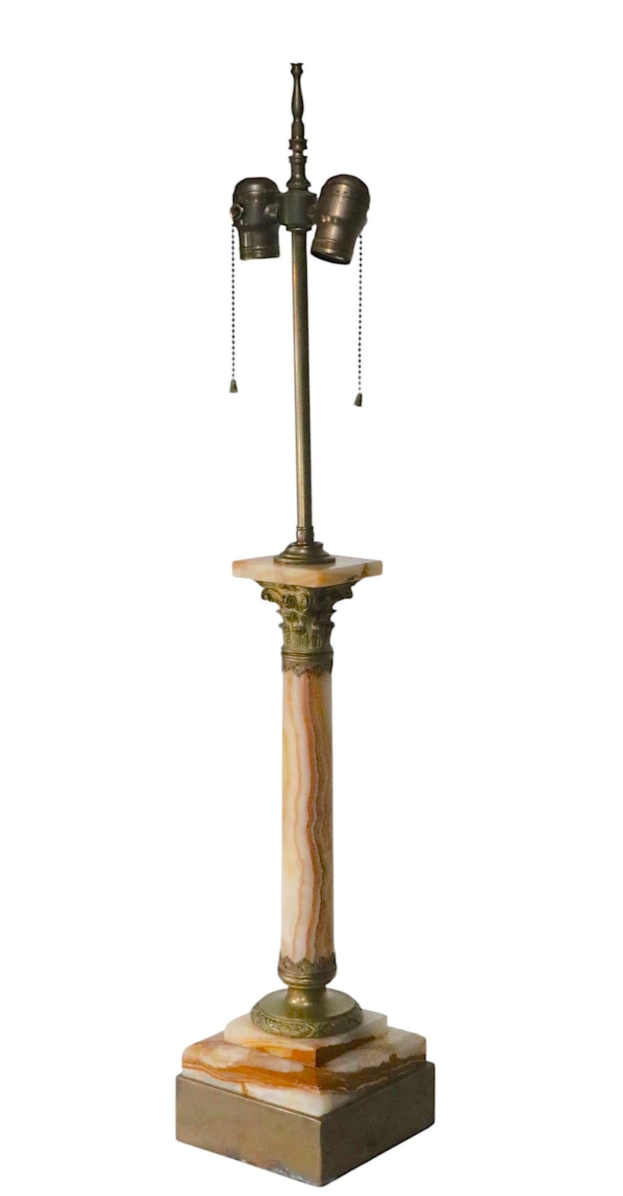French Classic Marble Column Form Lamp with Cast Brass Capitol For Sale