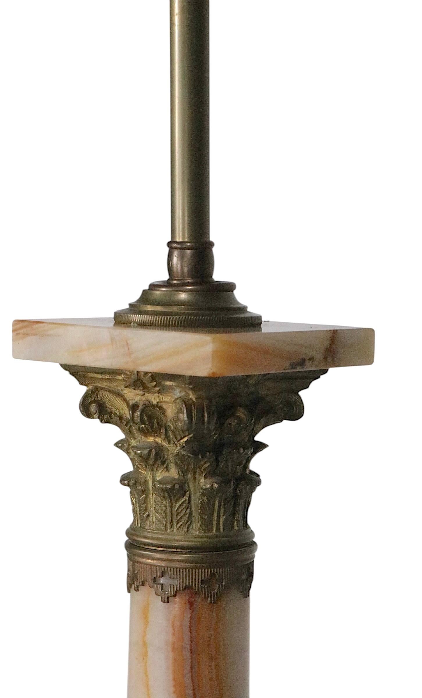 19th Century Classic Marble Column Form Lamp with Cast Brass Capitol For Sale
