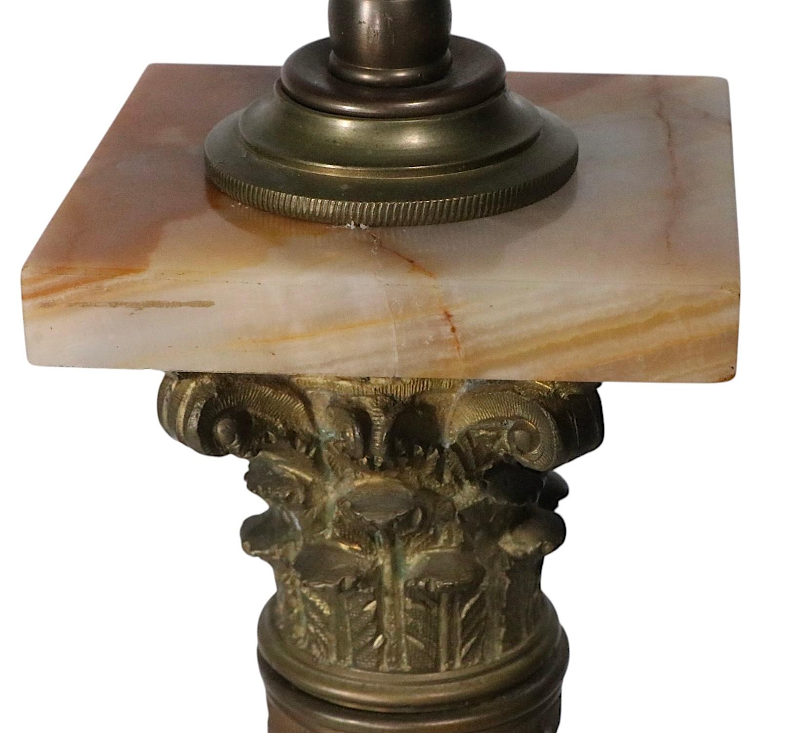 Classic Marble Column Form Lamp with Cast Brass Capitol For Sale 2