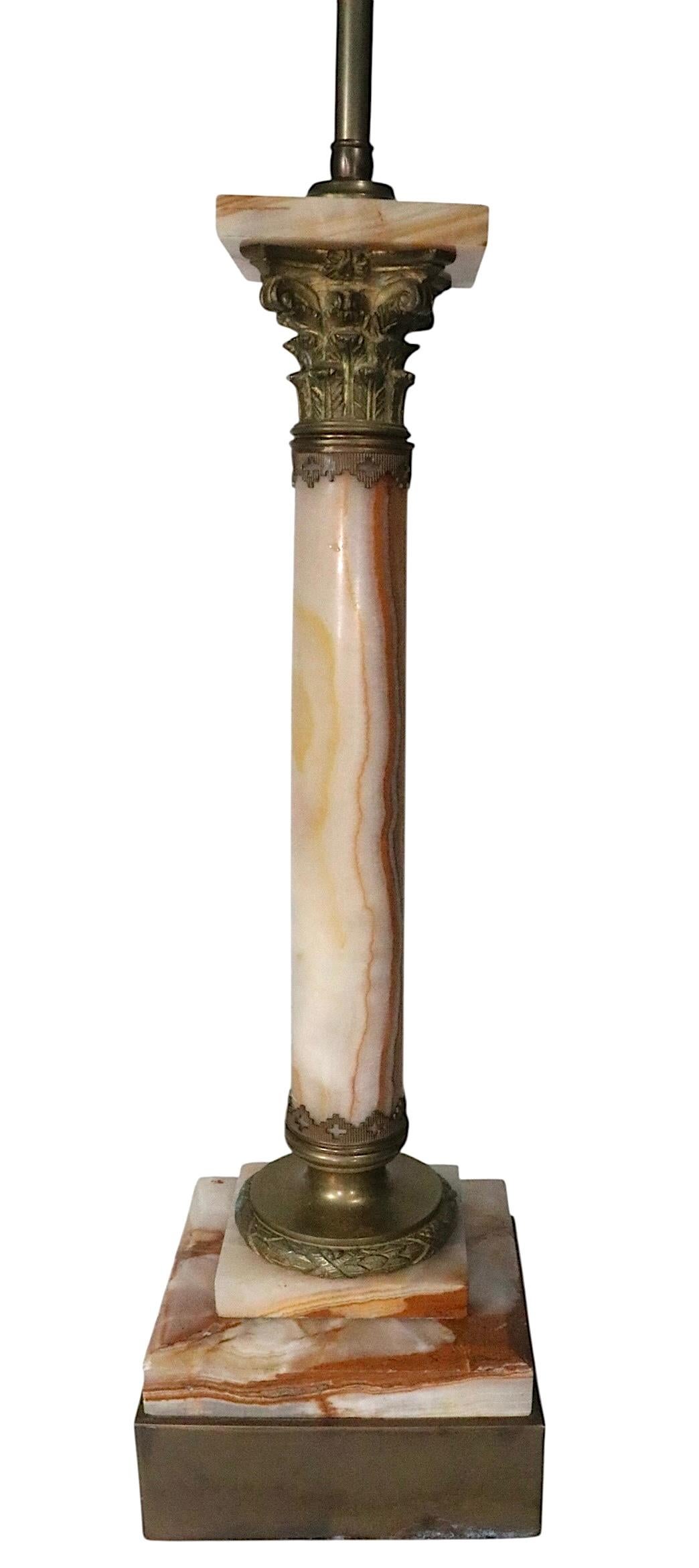 Classic Marble Column Form Lamp with Cast Brass Capitol For Sale 3