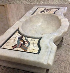 Classic Marble Sink Basin with Inlaid Birds