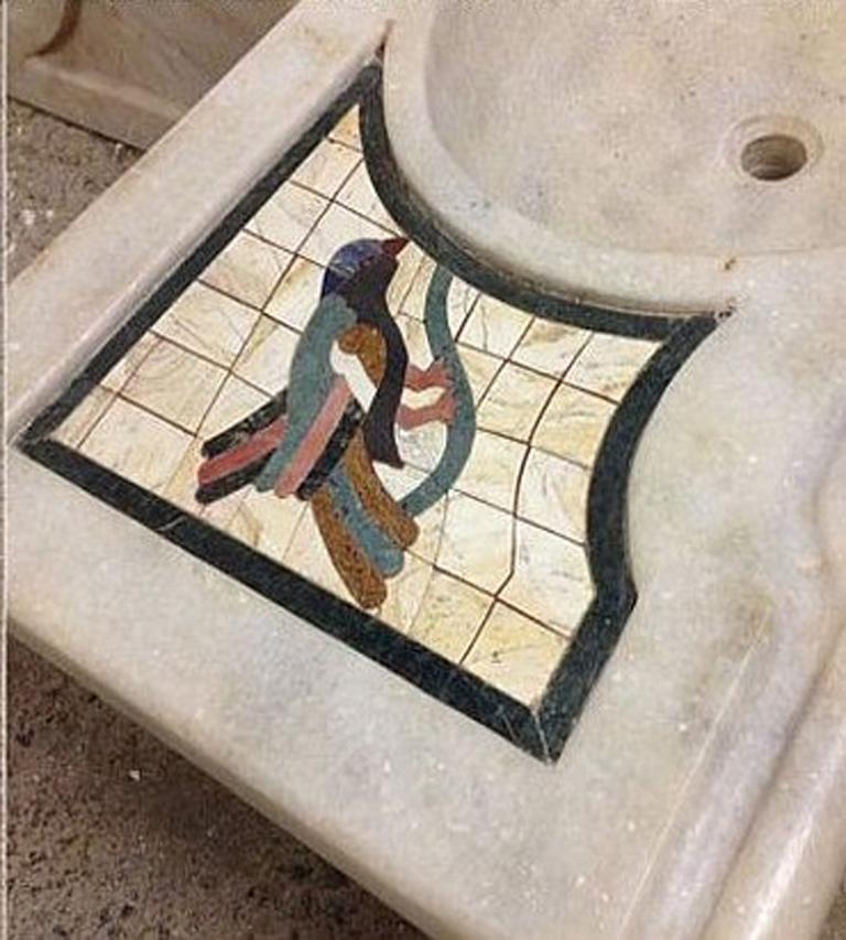 Classical Greek Classic Marble Sink Basin with Inlaid Birds