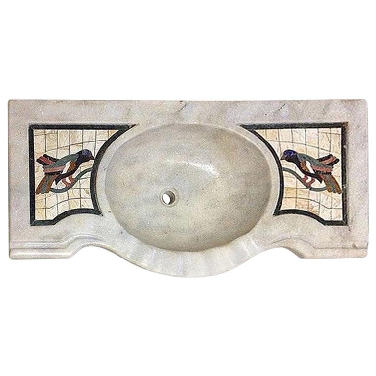 Classic Marble Sink Basin with Inlaid Birds