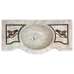 Classic Marble Sink Basin with Inlaid Birds