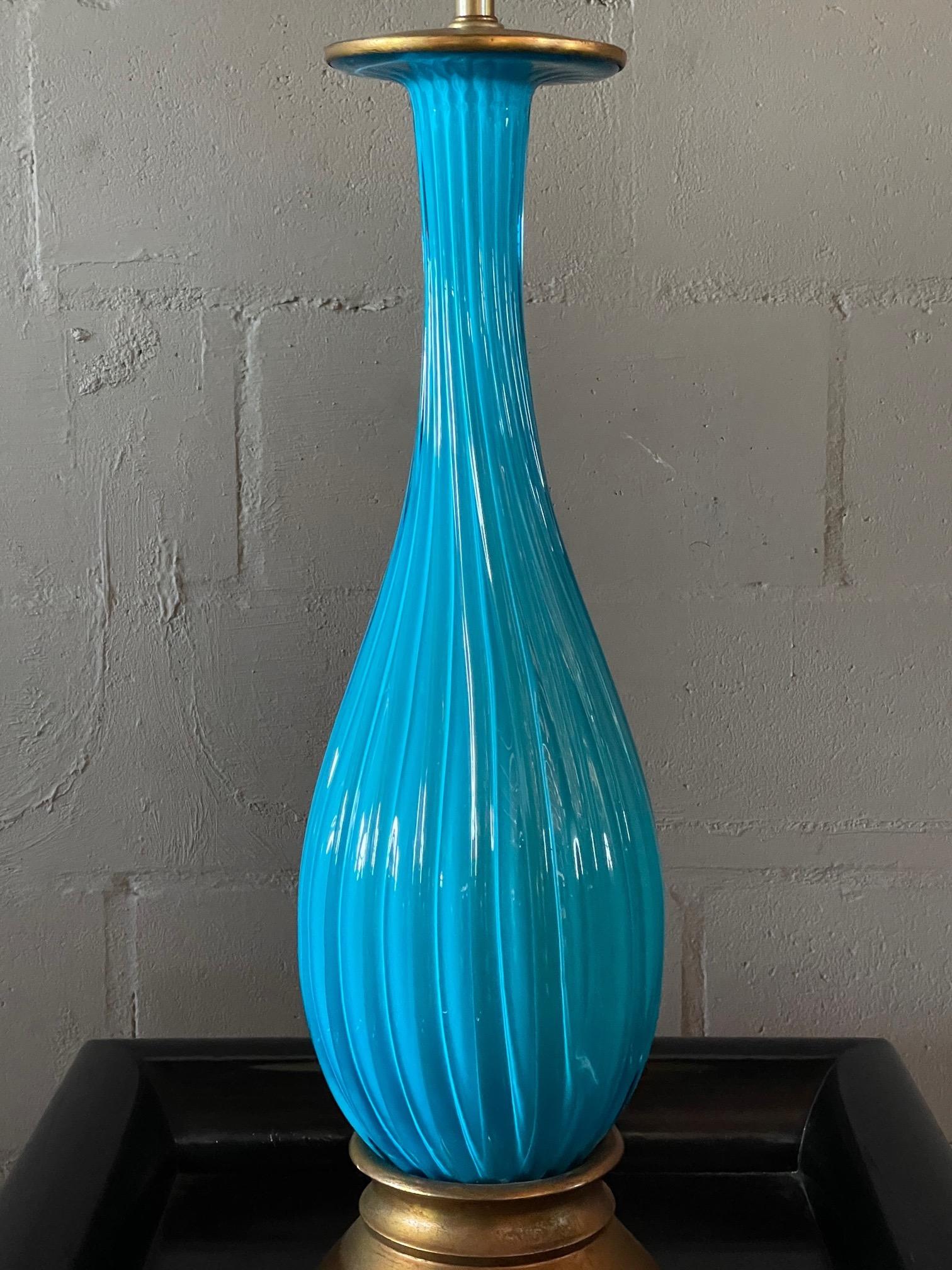 Classic Marbro Turquoise Venetian Lamp In Good Condition For Sale In St.Petersburg, FL