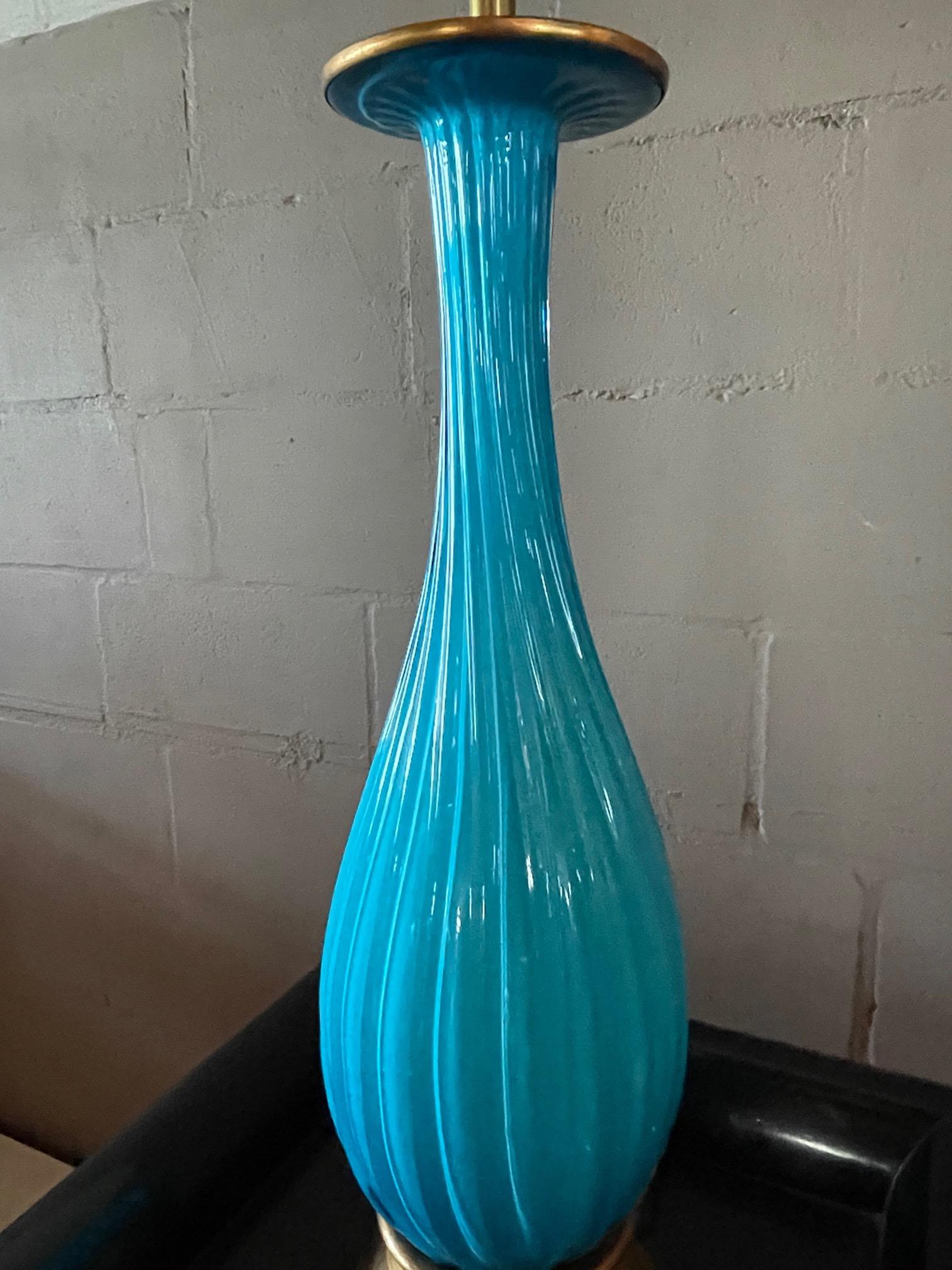 Mid-20th Century Classic Marbro Turquoise Venetian Lamp For Sale