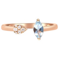 Classic Marquise-Cut Aquamarine with Round-Cut Diamond 18k Rose Gold Ring