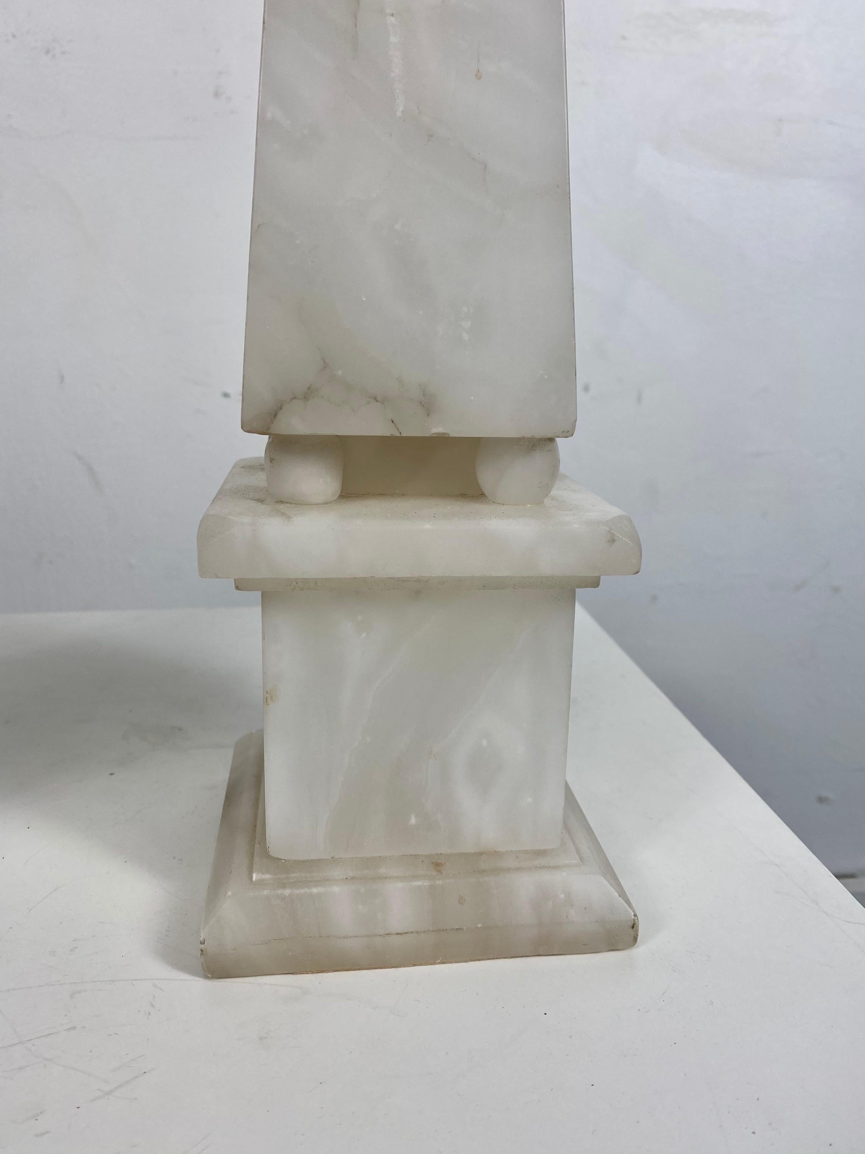 Italian Classic Matched Pair of Alabaster Obelisk Table Lamps, Italy For Sale