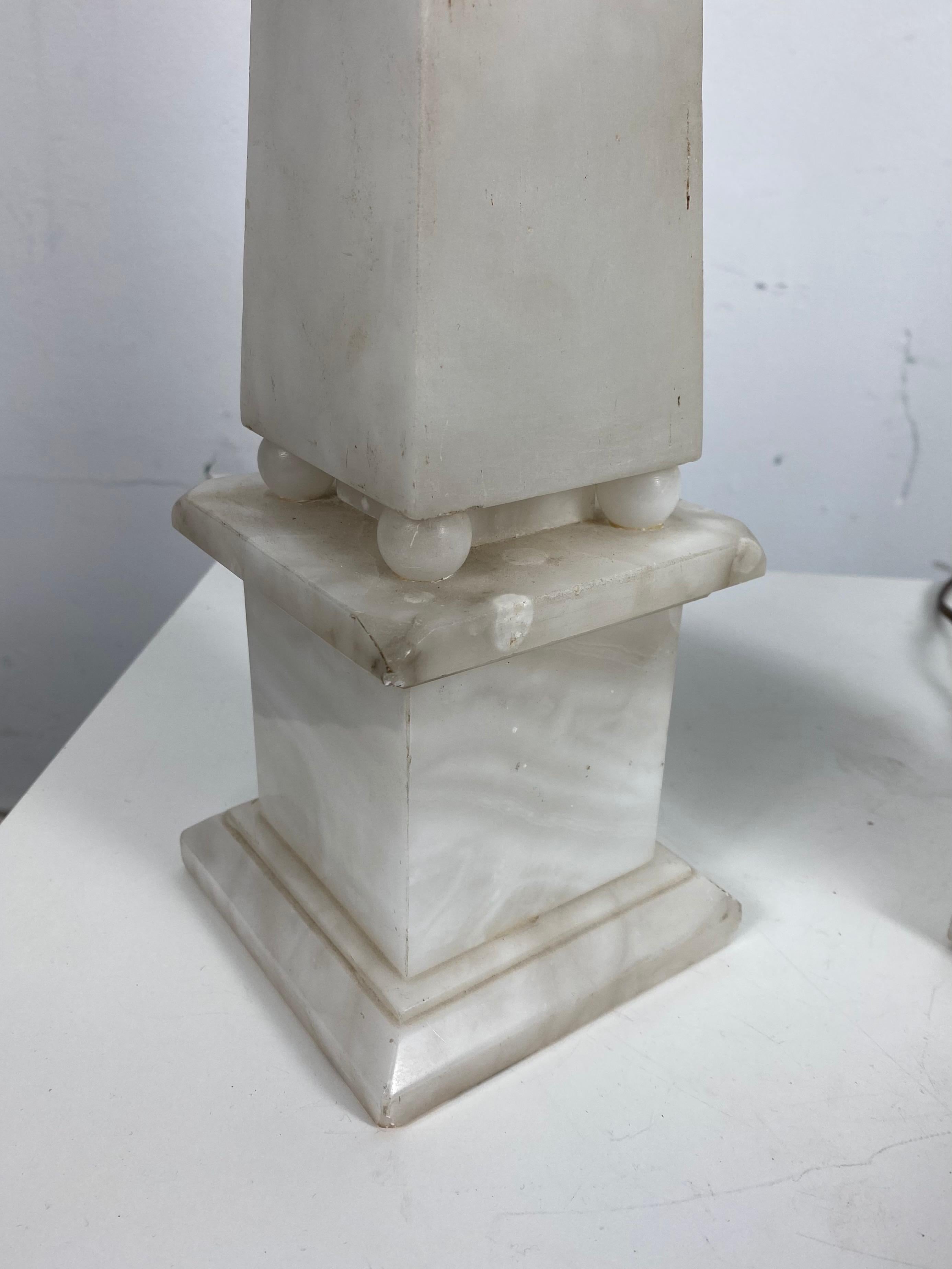 Mid-20th Century Classic Matched Pair of Alabaster Obelisk Table Lamps, Italy For Sale