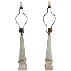 Classic Matched Pair of Alabaster Obelisk Table Lamps, Italy