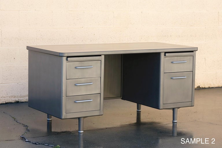 Classic McDowell Craig Tanker Desk Refinished in Natural Steel For Sale