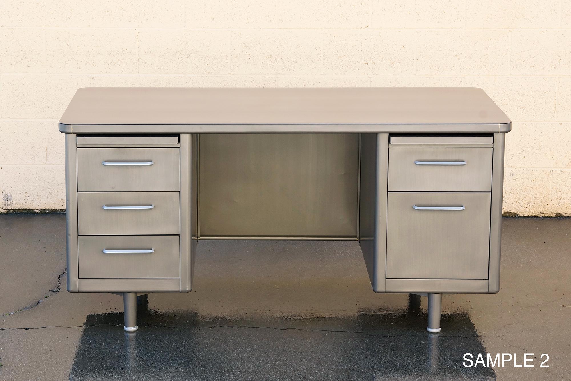 Mid Century Tanker Desk Custom Refinished in Natural Steel In Excellent Condition In Alhambra, CA