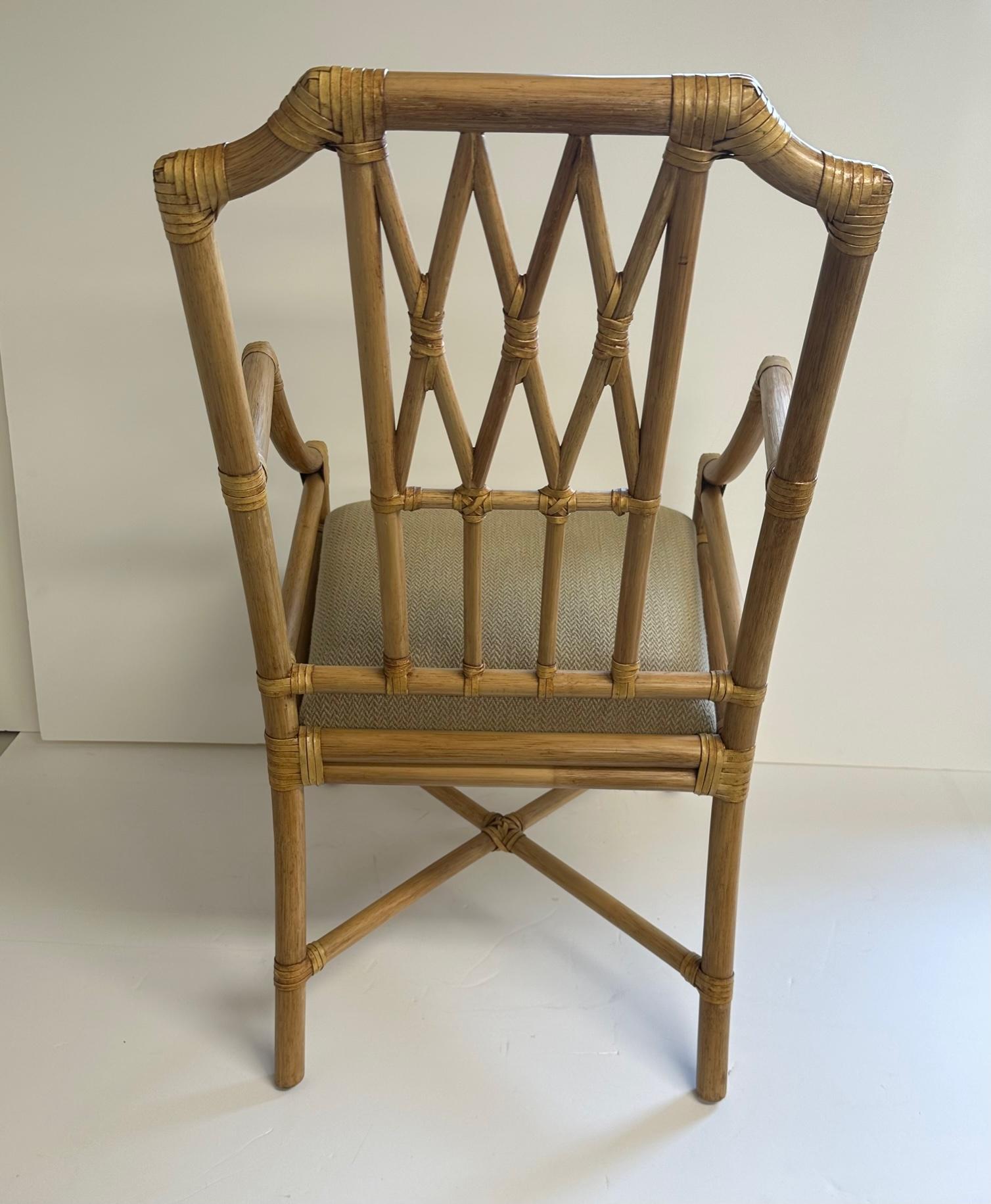 Classic McGuire Bamboo Armchair with Upholstered Seat In Good Condition For Sale In Hopewell, NJ