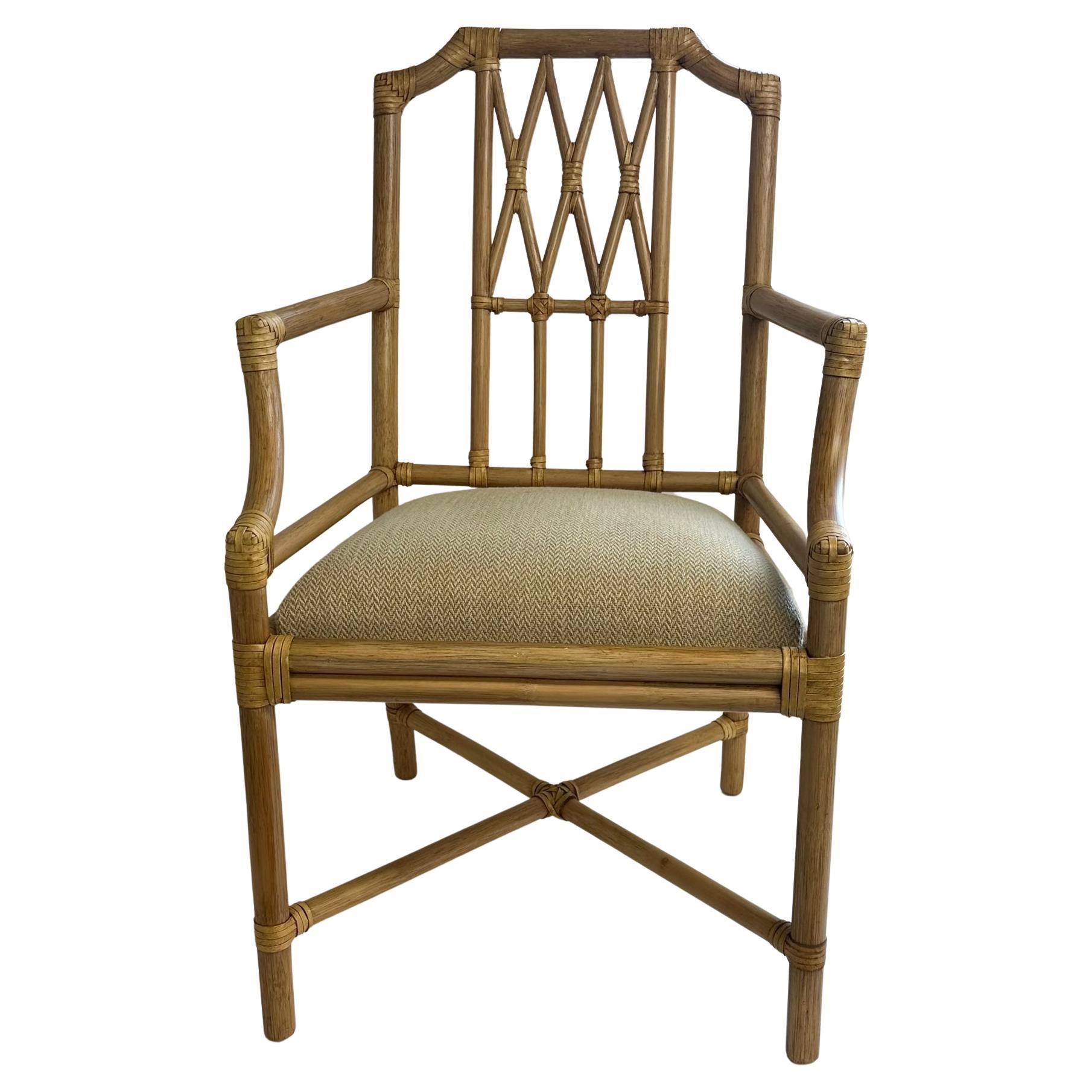 Classic McGuire Bamboo Armchair with Upholstered Seat For Sale