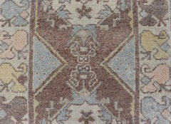 Classic Medallion Design Turkish Oushak Runner in Soft Pastel Tones
