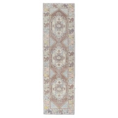 Classic Medallion Design Turkish Oushak Runner in Soft Pastel Tones
