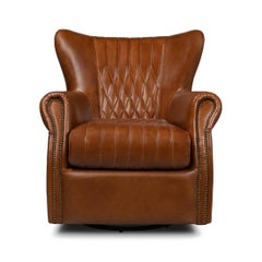 Classic Medium Brown Leather Swivel Chair