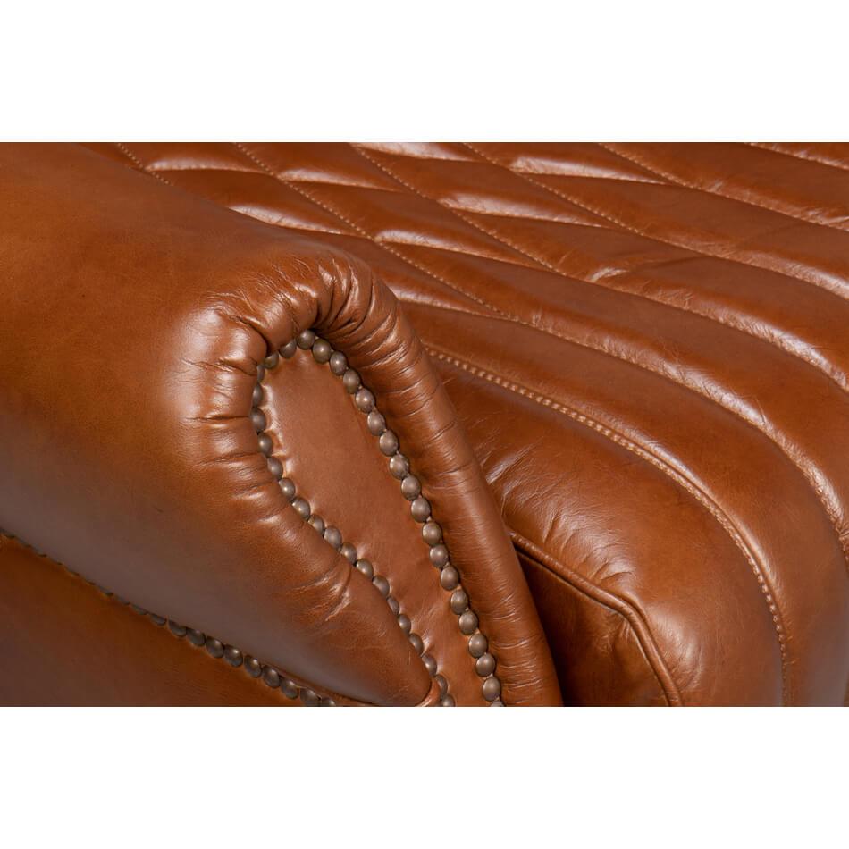 Contemporary Classic Medium Brown Leather Swivel Chair For Sale